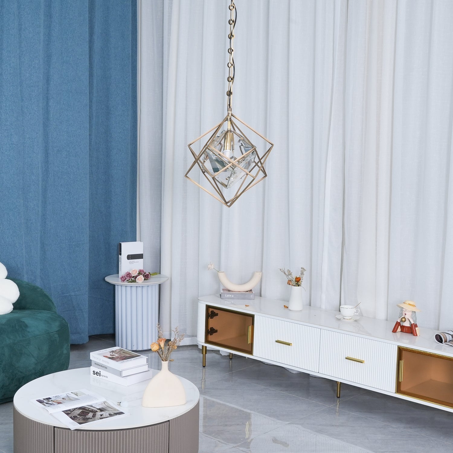 Zevira Brass & Crystal Glam Pendant Light - Letslighting