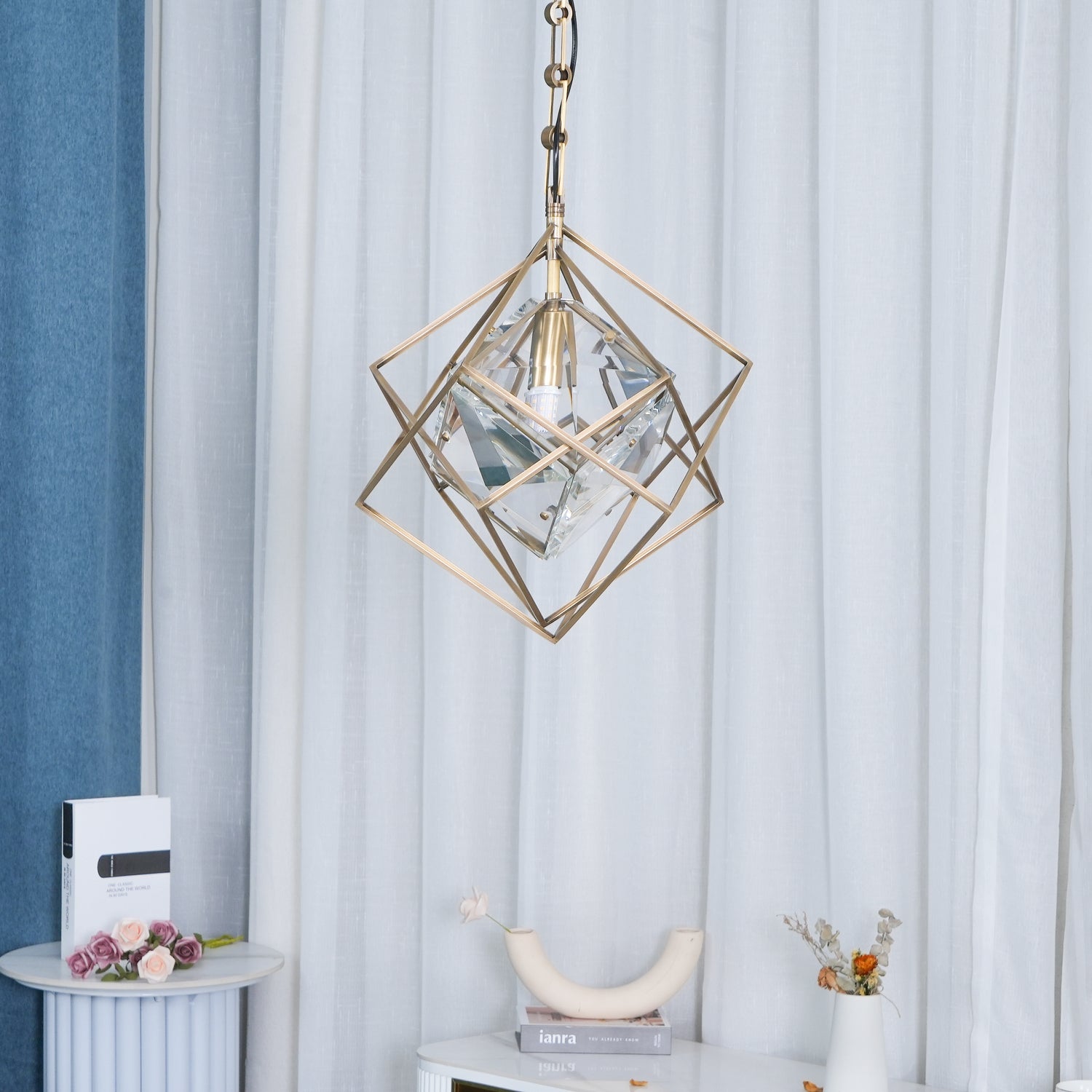 Zevira Brass & Crystal Glam Pendant Light - Letslighting