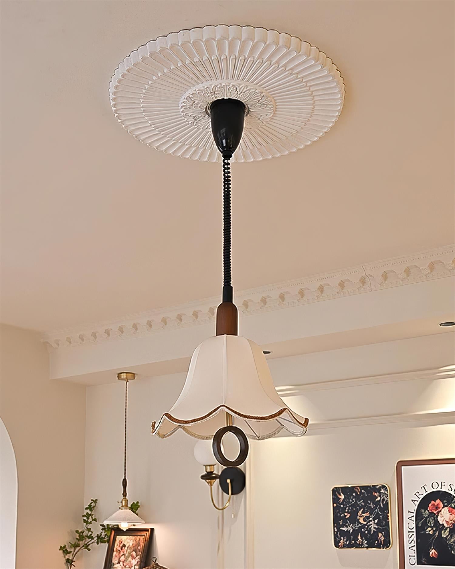 Eurvaryra Classic Elegance Fabric Wood Pendant Light - Letslighting