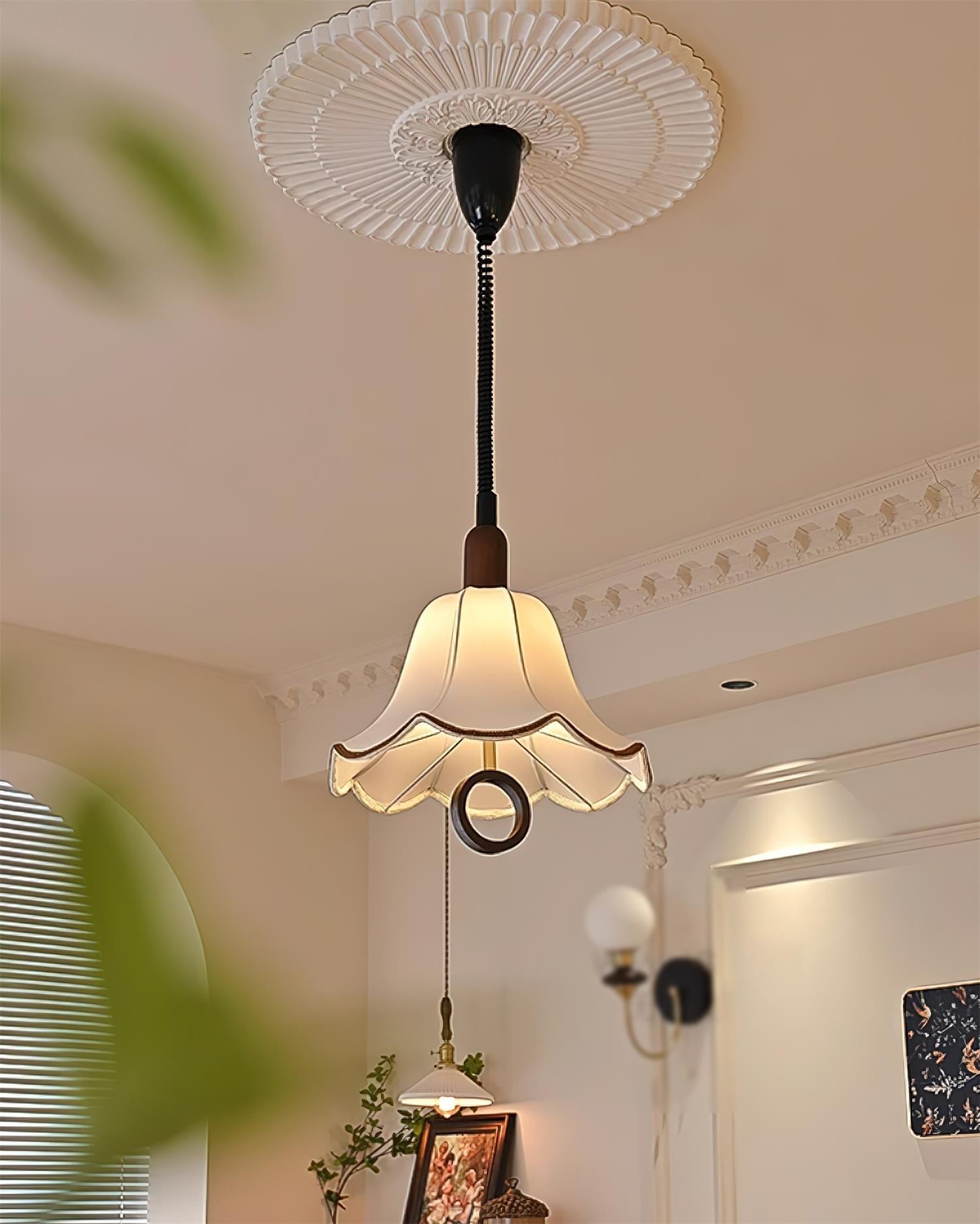 Eurvaryra Classic Elegance Fabric Wood Pendant Light - Letslighting