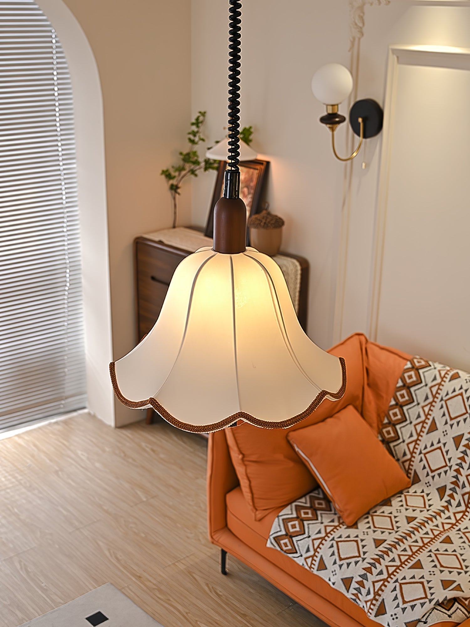 Eurvaryra Classic Elegance Fabric Wood Pendant Light - Letslighting