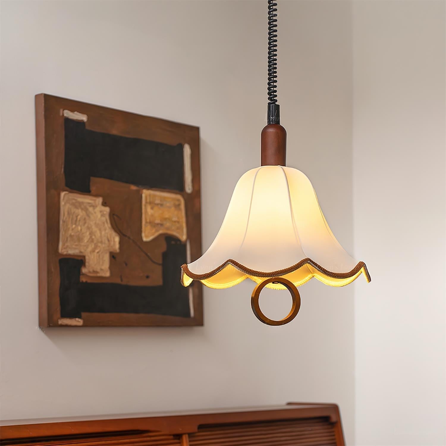 Eurvaryra Classic Elegance Fabric Wood Pendant Light - Letslighting