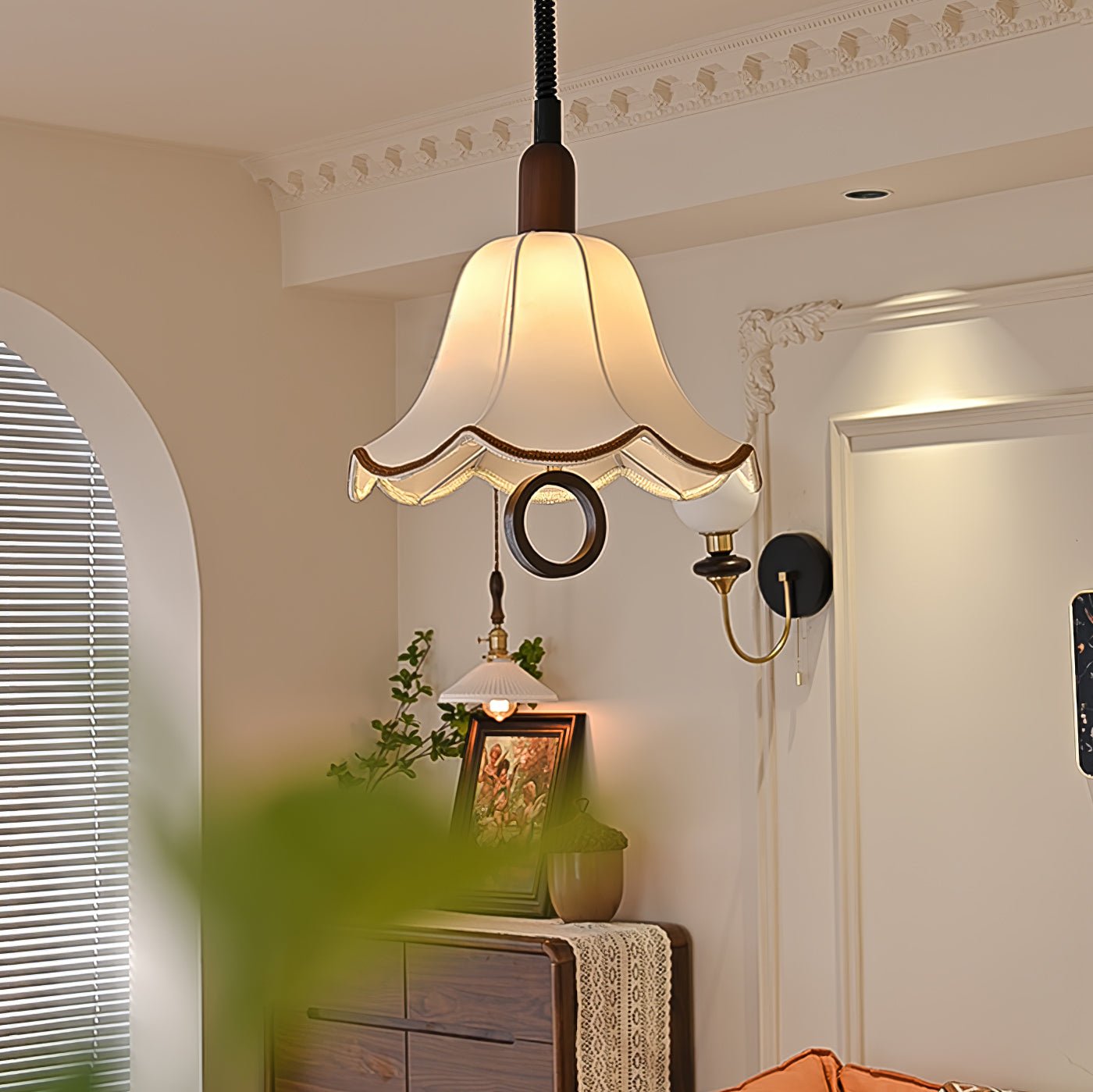 Eurvaryra Classic Elegance Fabric Wood Pendant Light - Letslighting