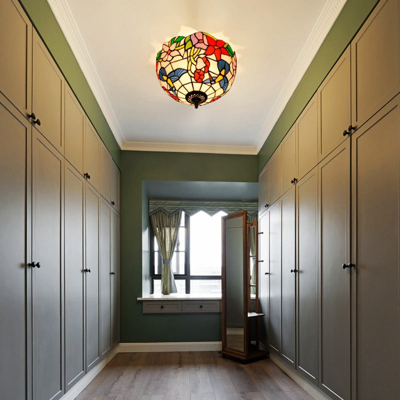 Tiffany Rustic Flush Mount Ceiling Light Glass Living Room - Letslighting