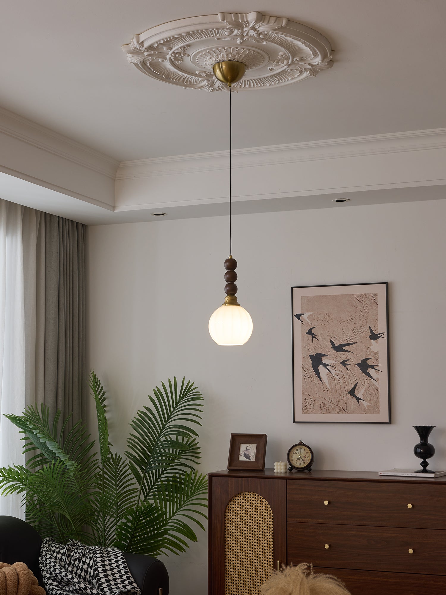 Vothaila Traditional Elegance Vintage Glass Wood Pendant Light - Letslighting