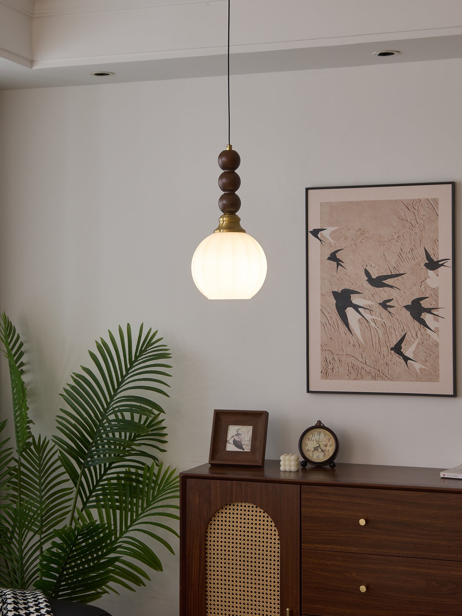 Vothaila Traditional Elegance Vintage Glass Wood Pendant Light - Letslighting