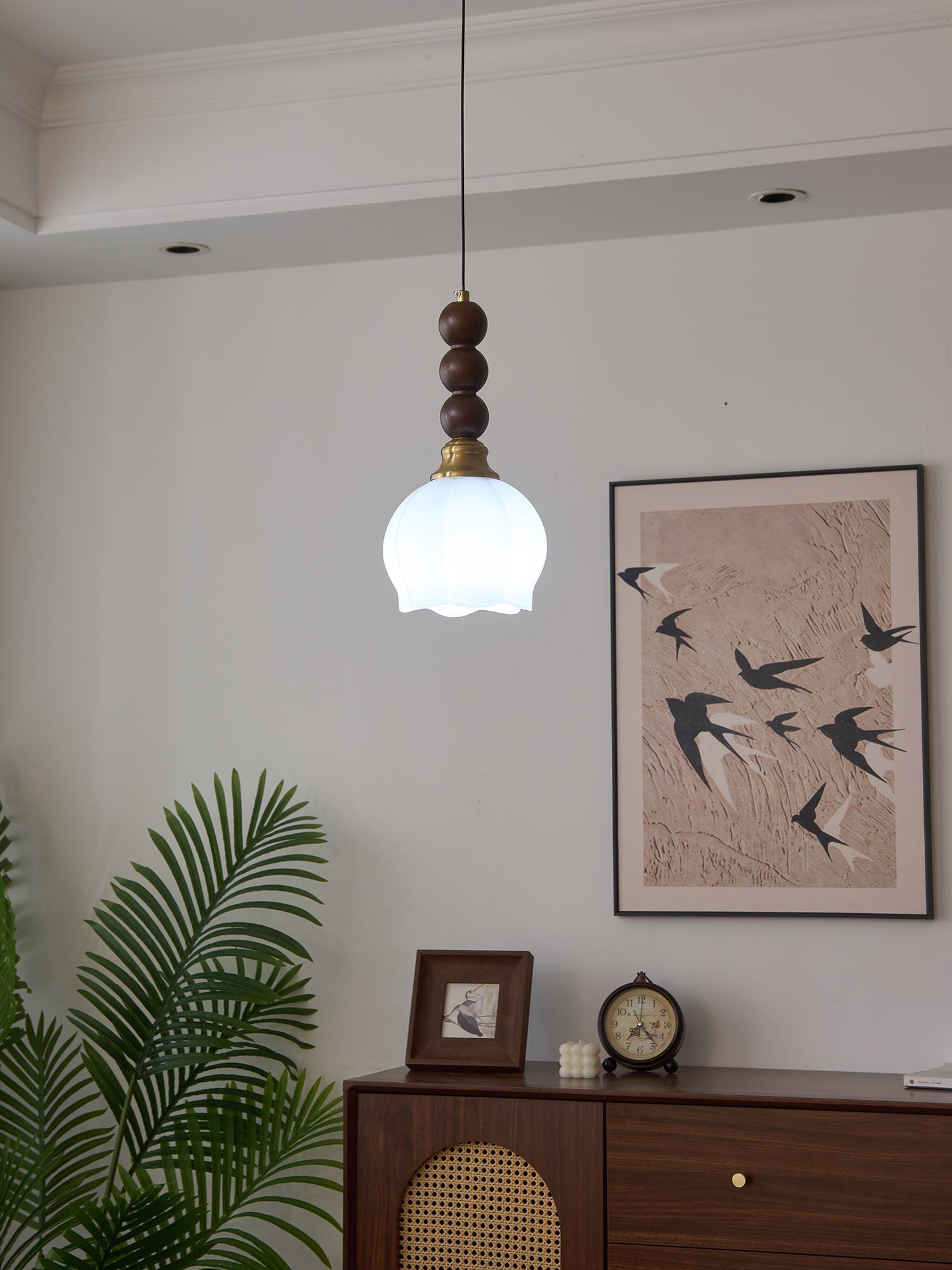 Vothaila Traditional Elegance Vintage Glass Wood Pendant Light - Letslighting