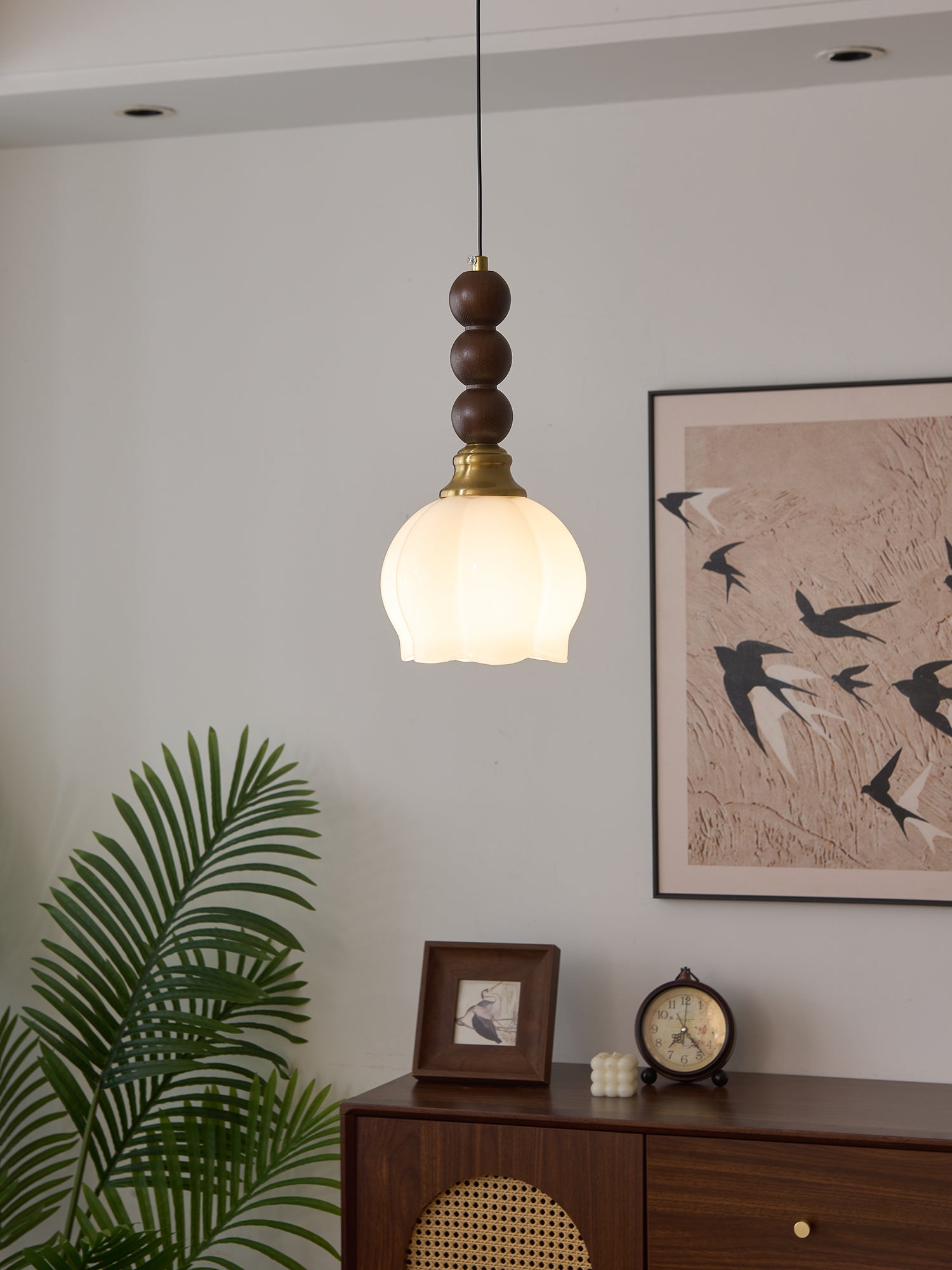 Vothaila Traditional Elegance Vintage Glass Wood Pendant Light - Letslighting