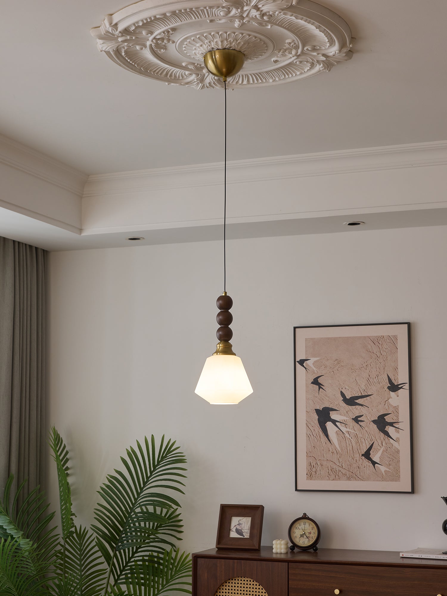 Vothaila Traditional Elegance Vintage Glass Wood Pendant Light - Letslighting