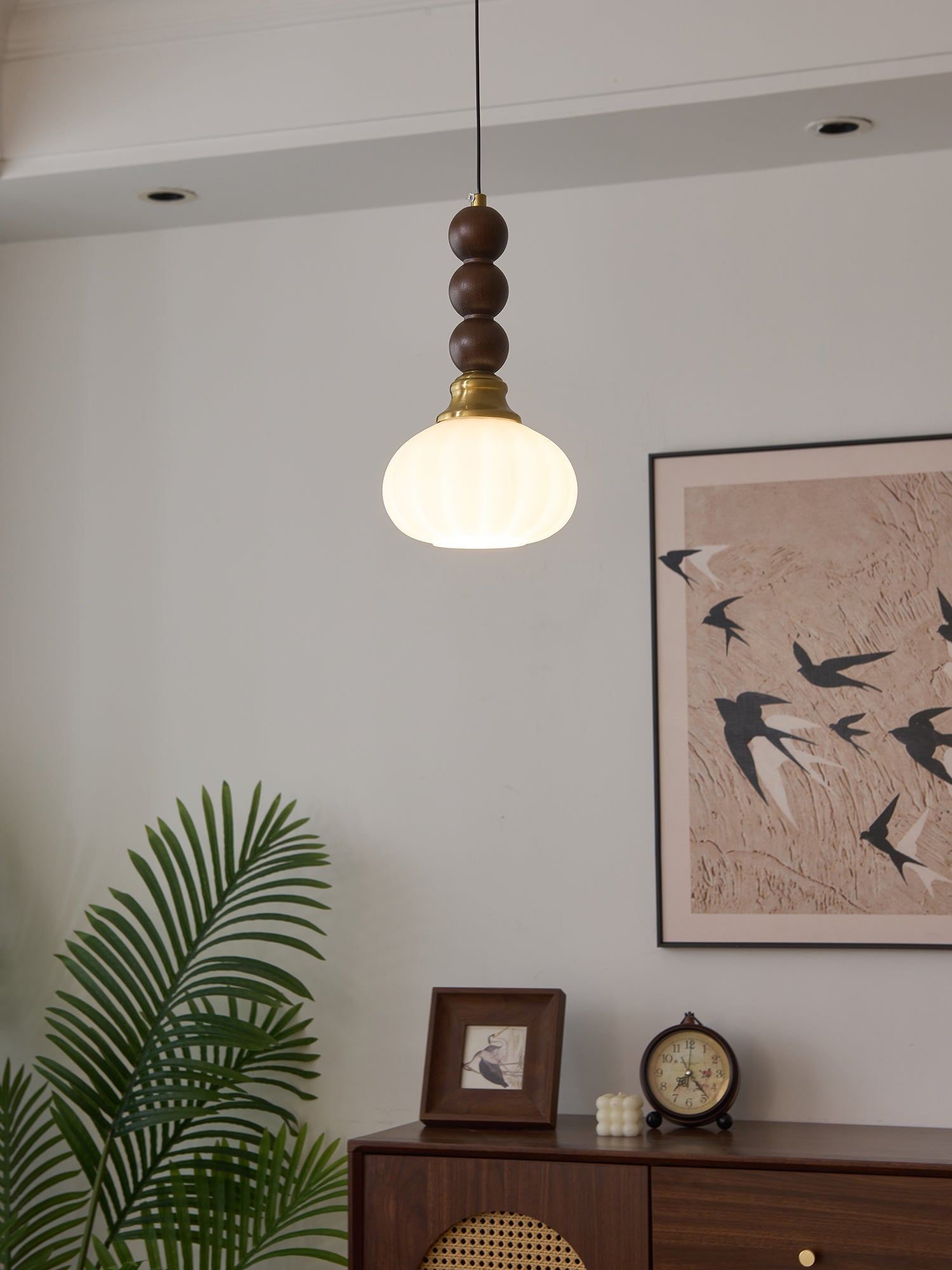 Vothaila Traditional Elegance Vintage Glass Wood Pendant Light - Letslighting