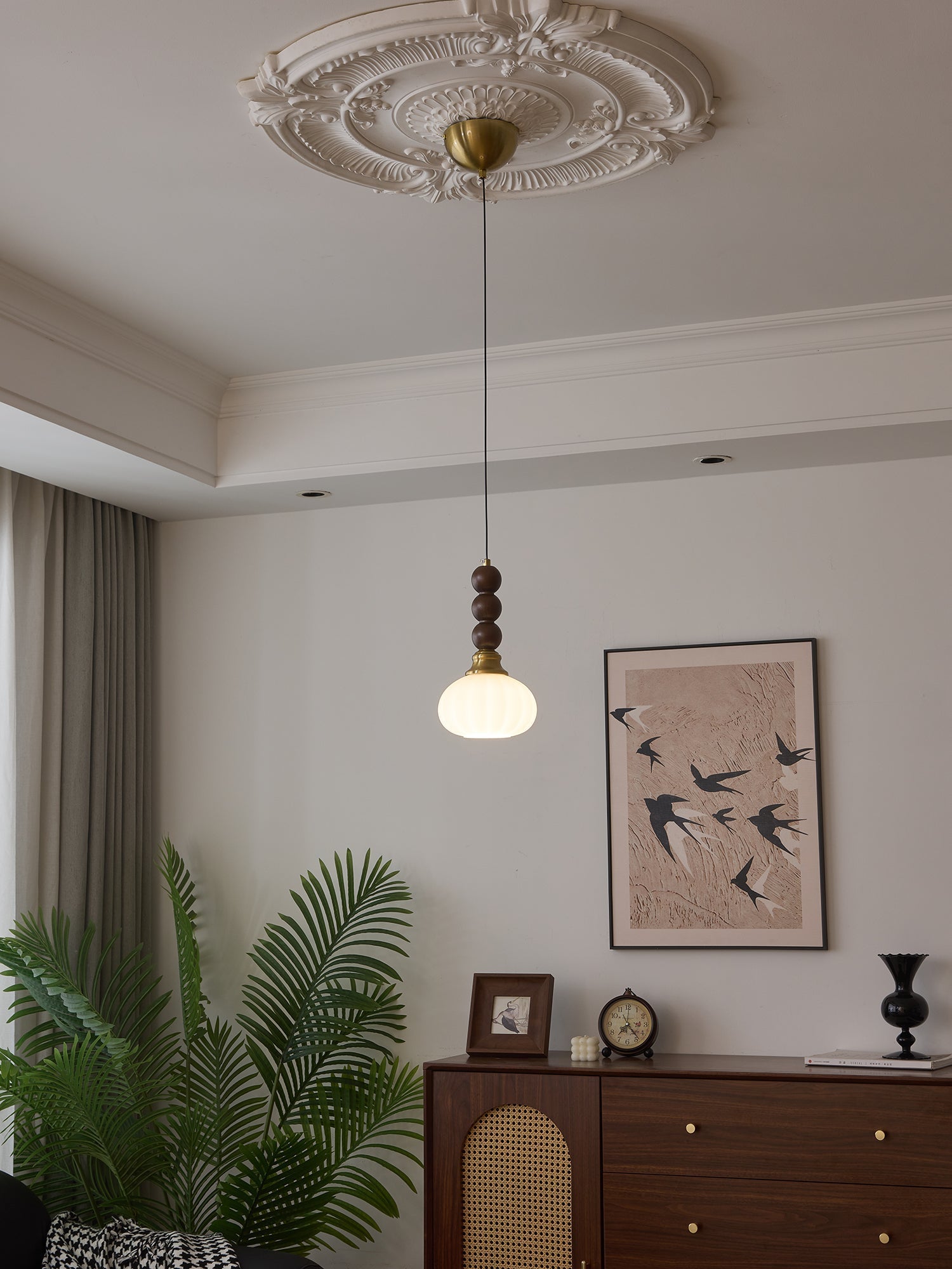 Vothaila Traditional Elegance Vintage Glass Wood Pendant Light - Letslighting