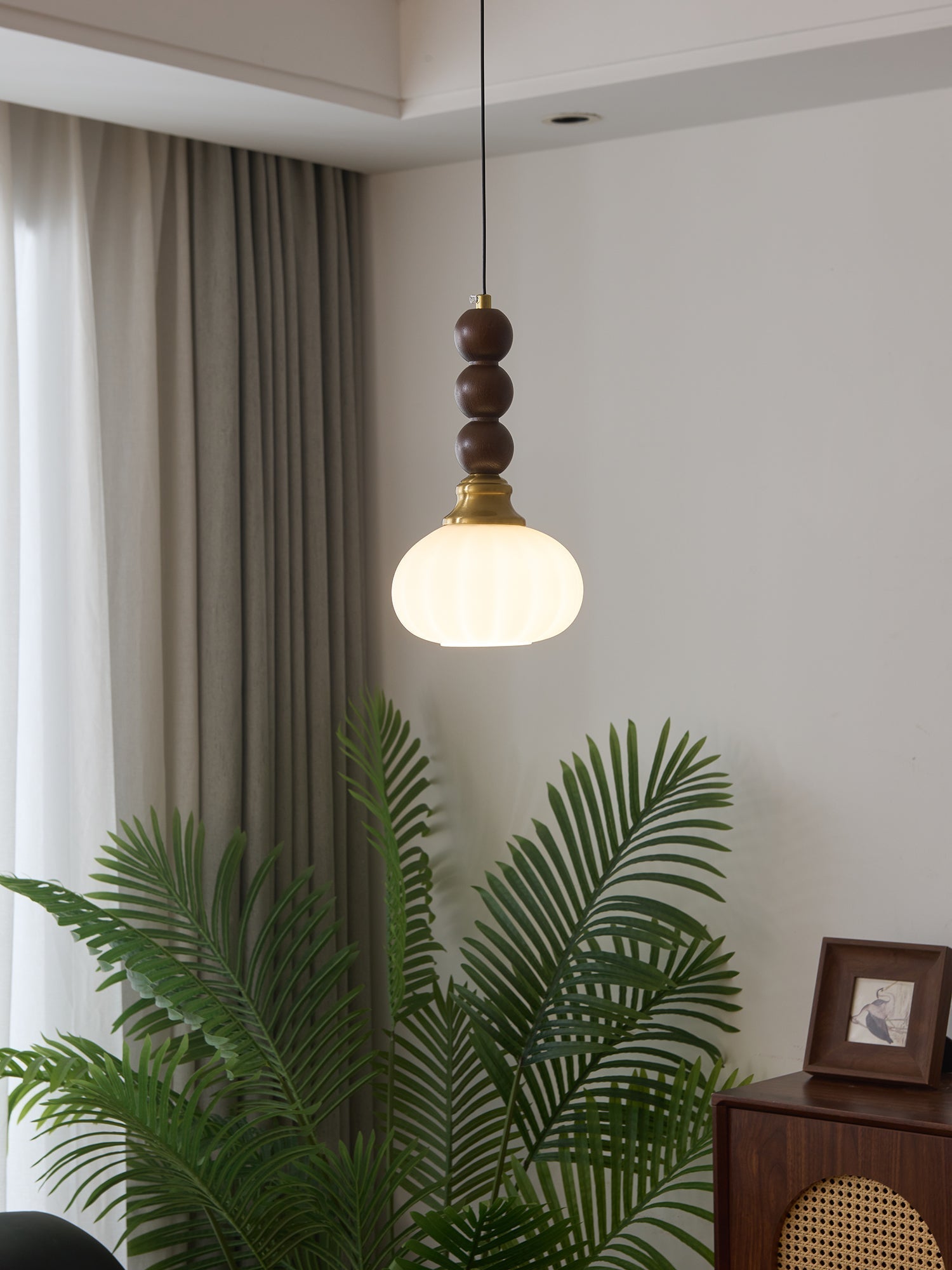 Vothaila Traditional Elegance Vintage Glass Wood Pendant Light - Letslighting