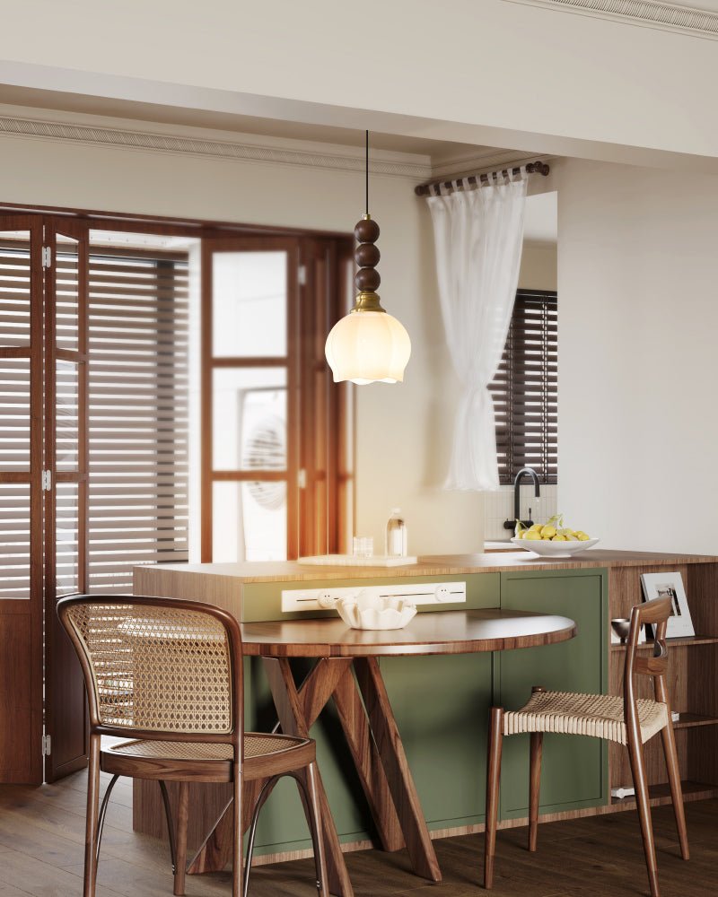 Vothaila Traditional Elegance Vintage Glass Wood Pendant Light - Letslighting