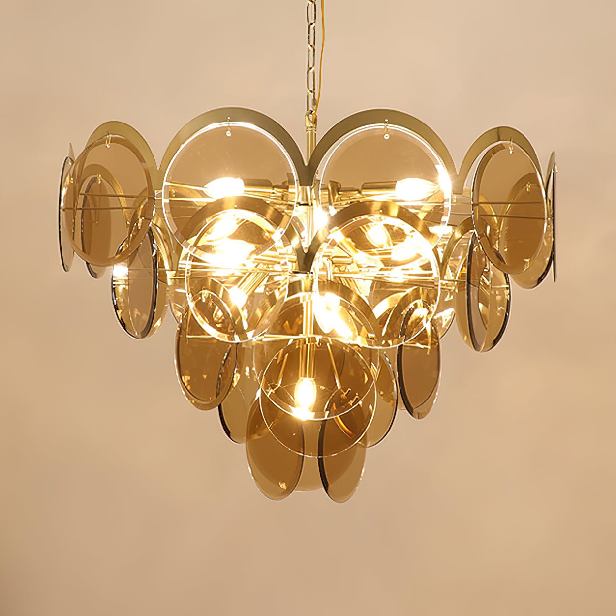 Lustra Chandelier Amber Glass Tiered Circles - Letslighting