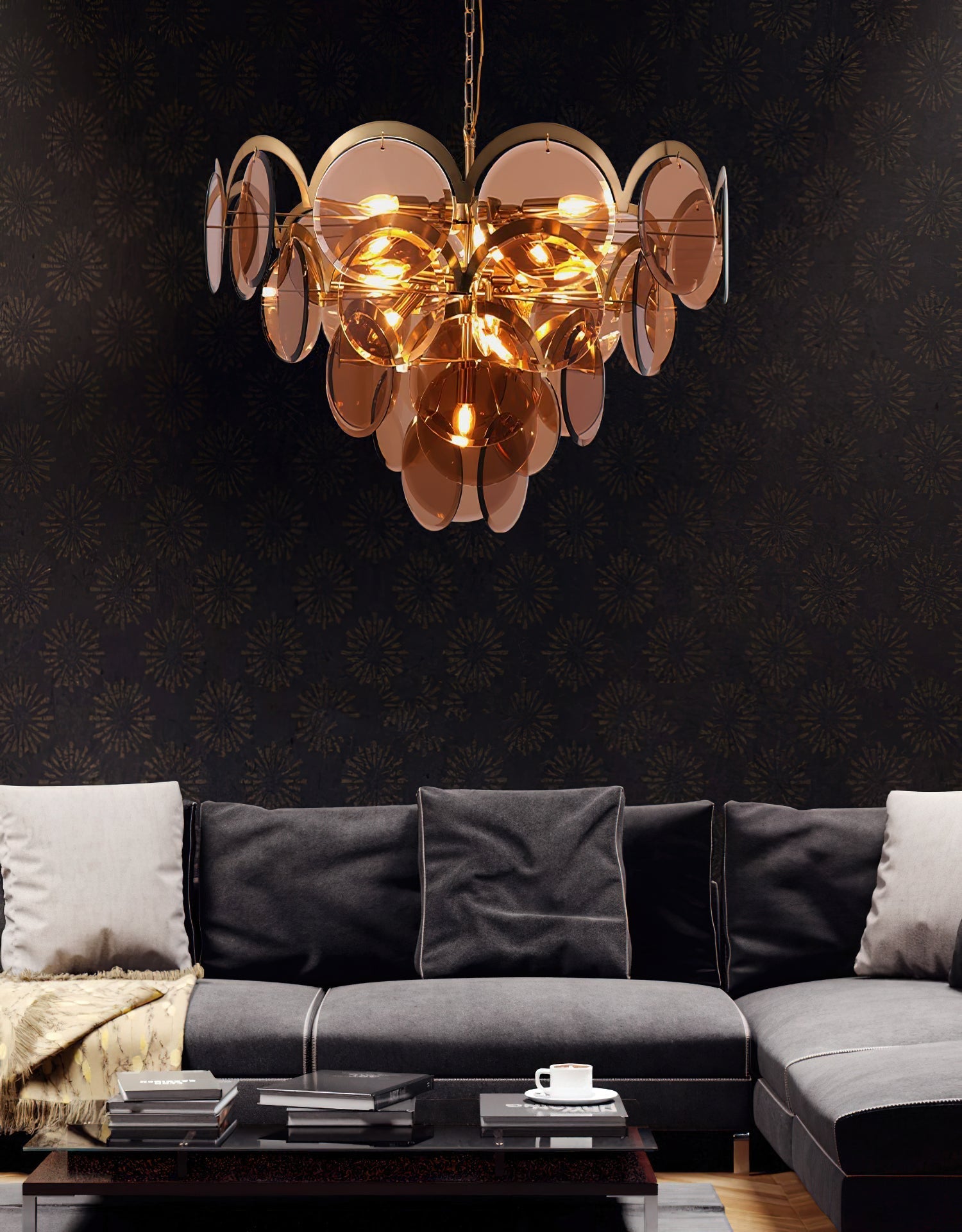 Lustra Chandelier Amber Glass Tiered Circles - Letslighting