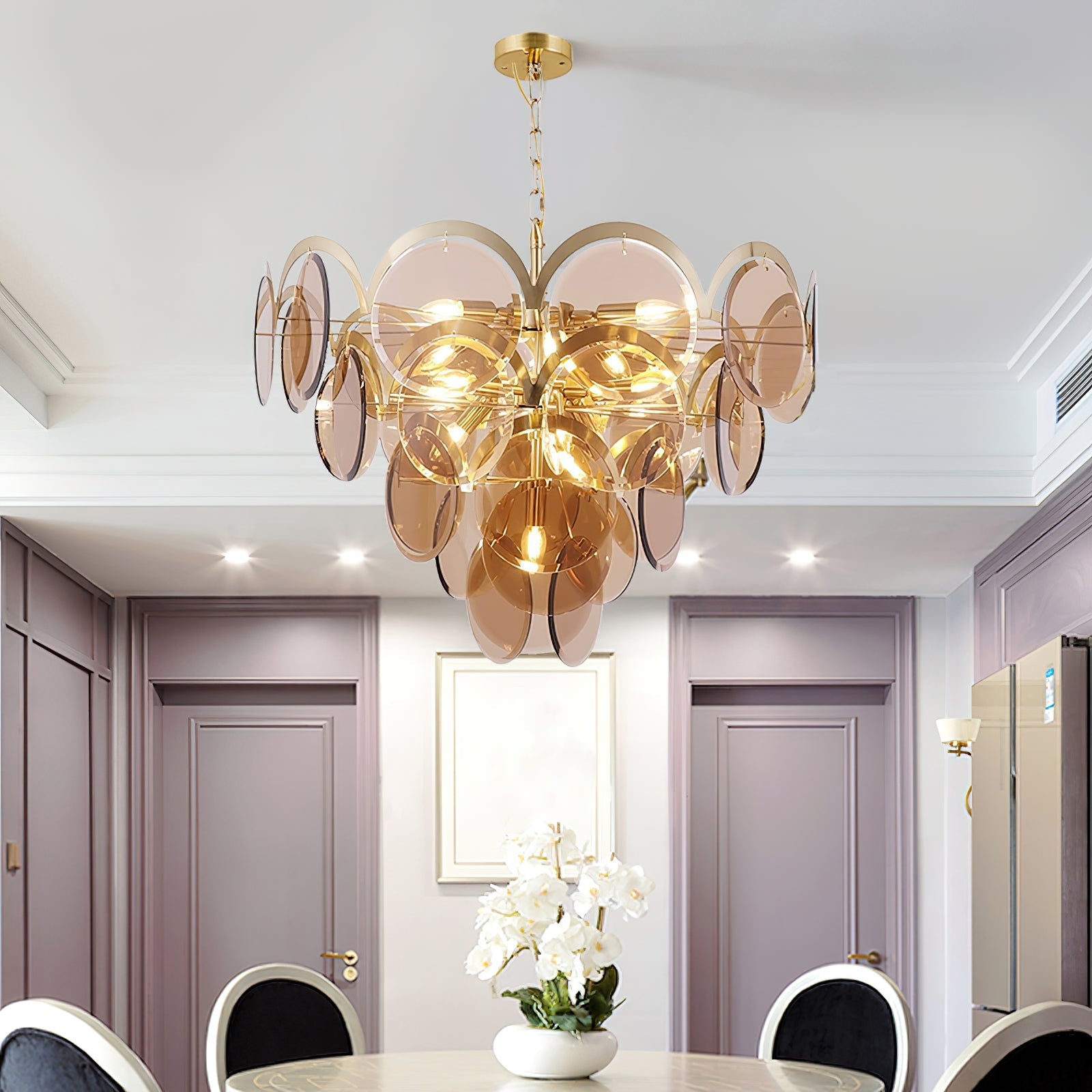 Lustra Chandelier Amber Glass Tiered Circles - Letslighting