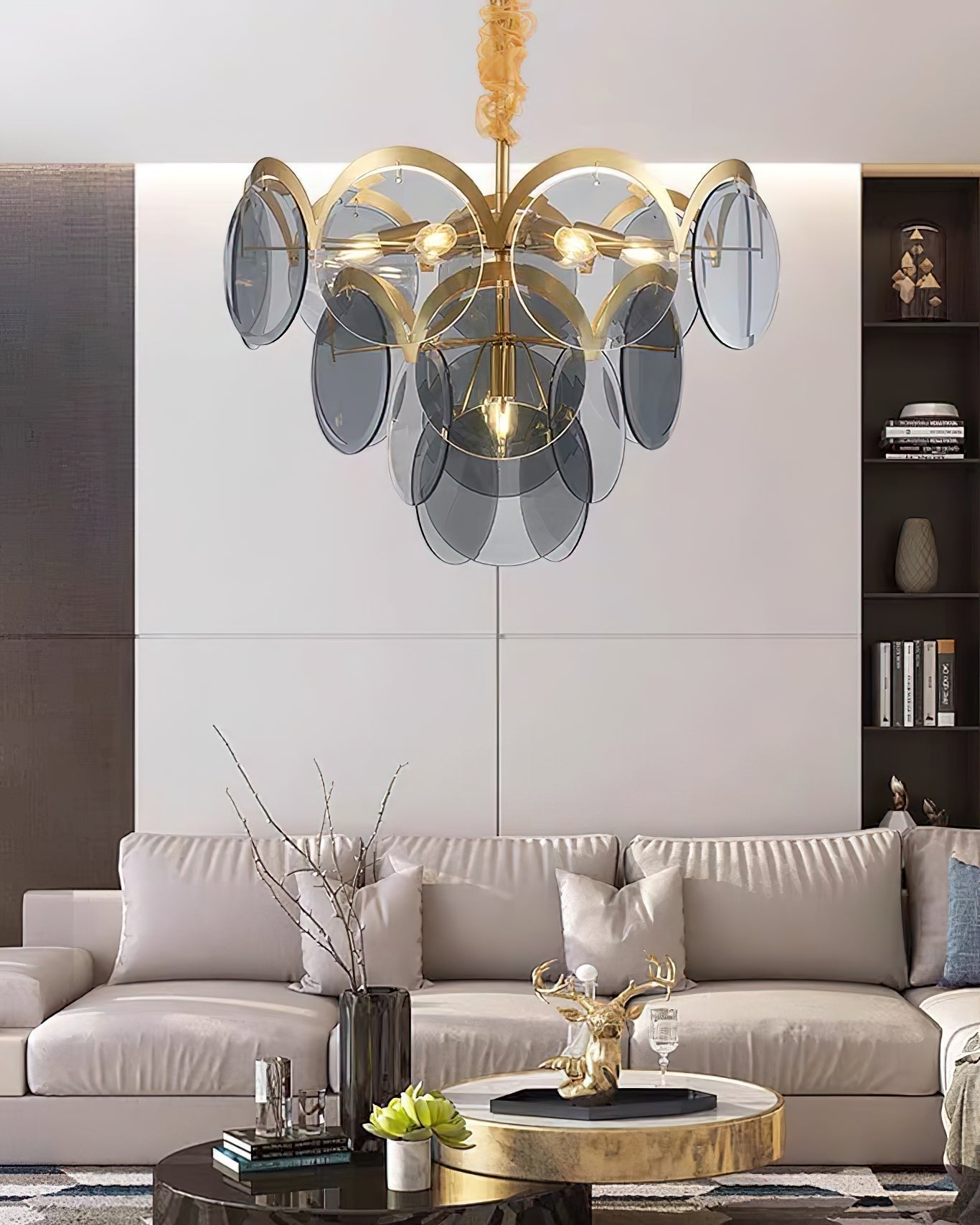 Lustra Chandelier Amber Glass Tiered Circles - Letslighting