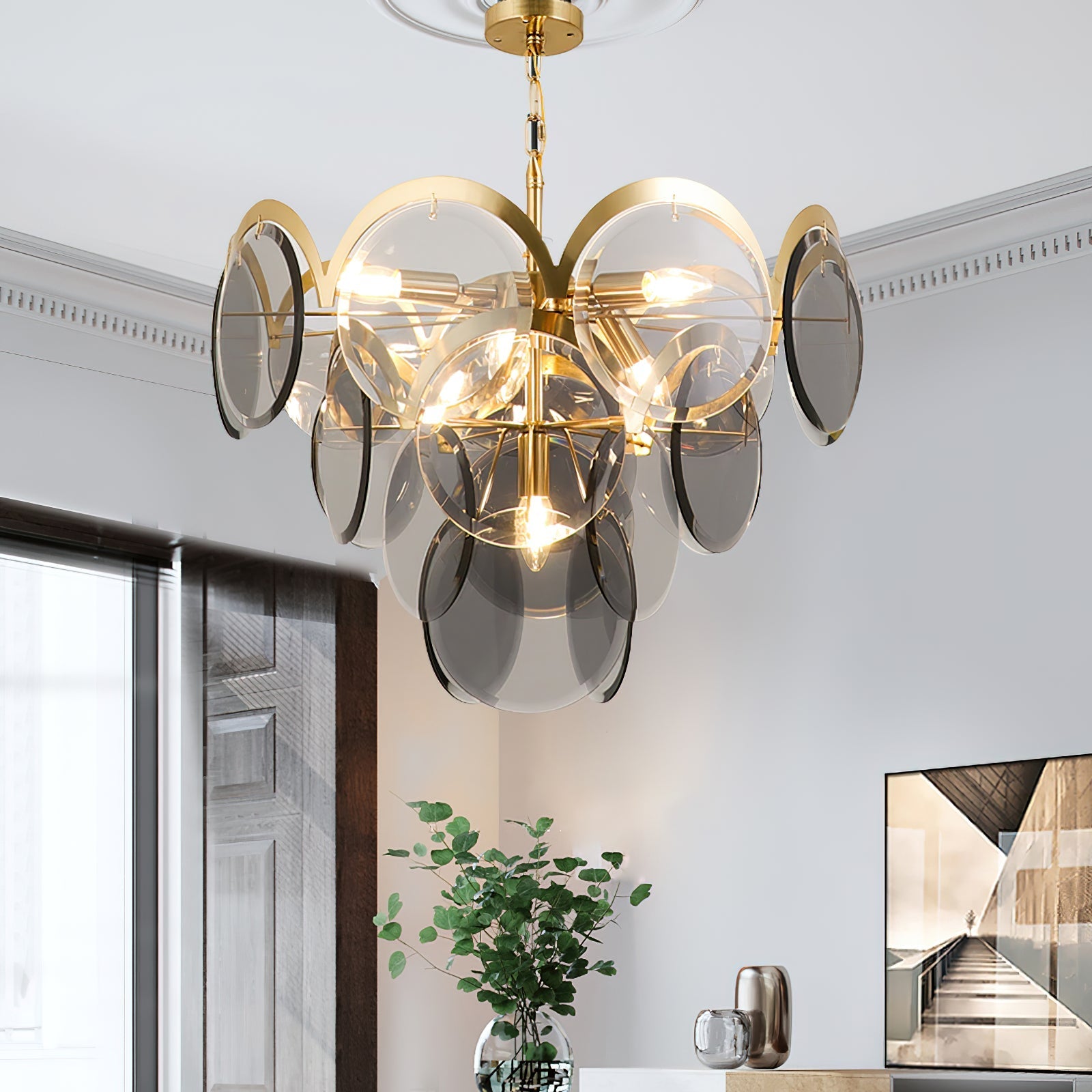 Lustra Chandelier Amber Glass Tiered Circles - Letslighting