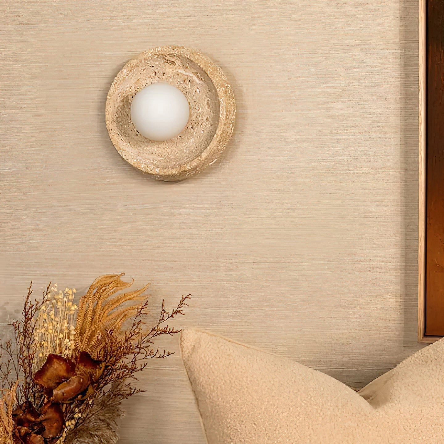 Umirus Modern Minimalist Beige Glass Travertine Wall Lamp - Letslighting