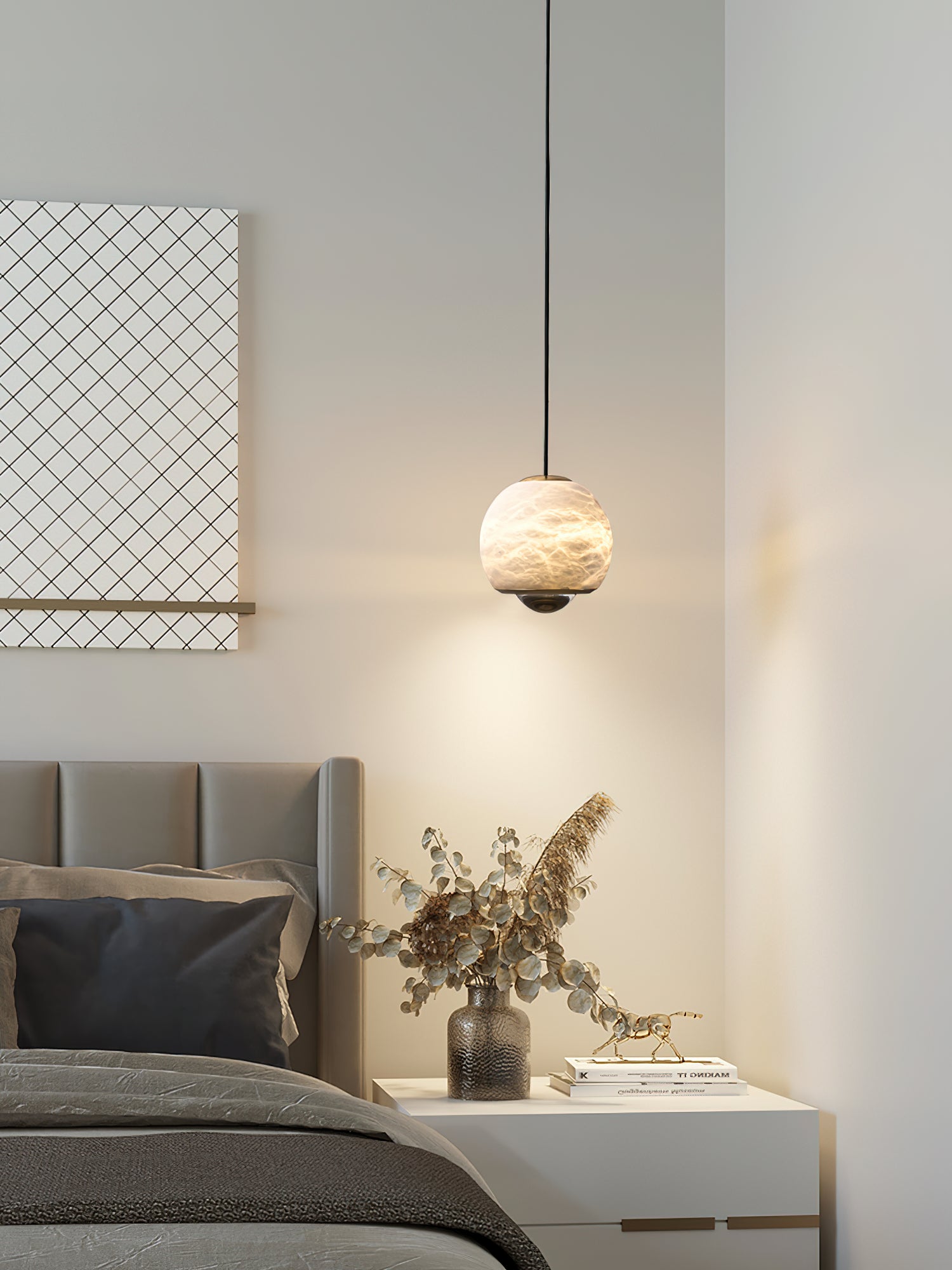 Zephaan Modern Minimalist Brass Alabaster Pendant Light - Letslighting