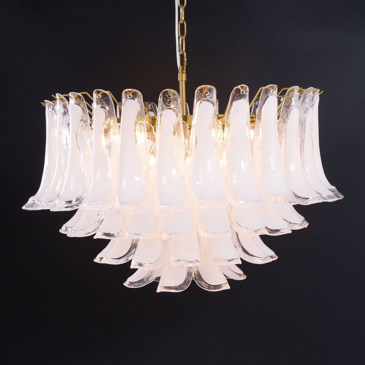 Aurora Chandelier Pink Glass Leaf Layered Floral Glamour - Letslighting