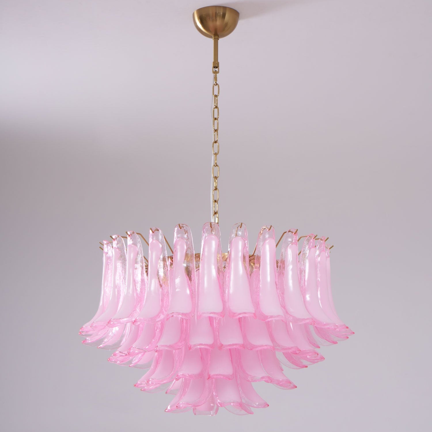 Aurora Chandelier Pink Glass Leaf Layered Floral Glamour - Letslighting