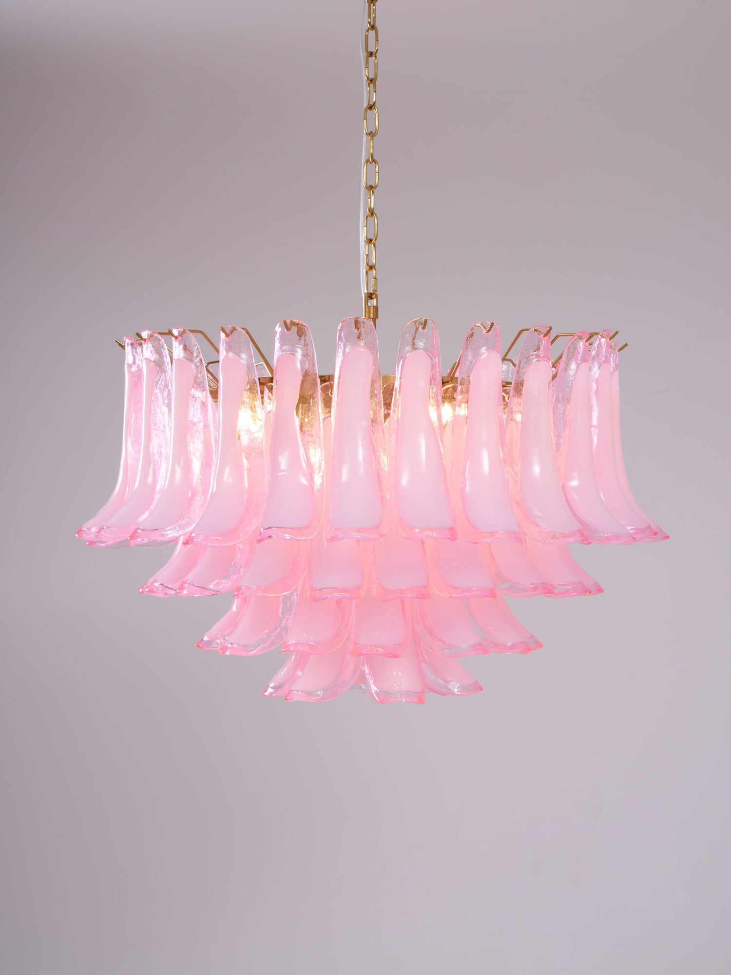 Aurora Chandelier Pink Glass Leaf Layered Floral Glamour - Letslighting