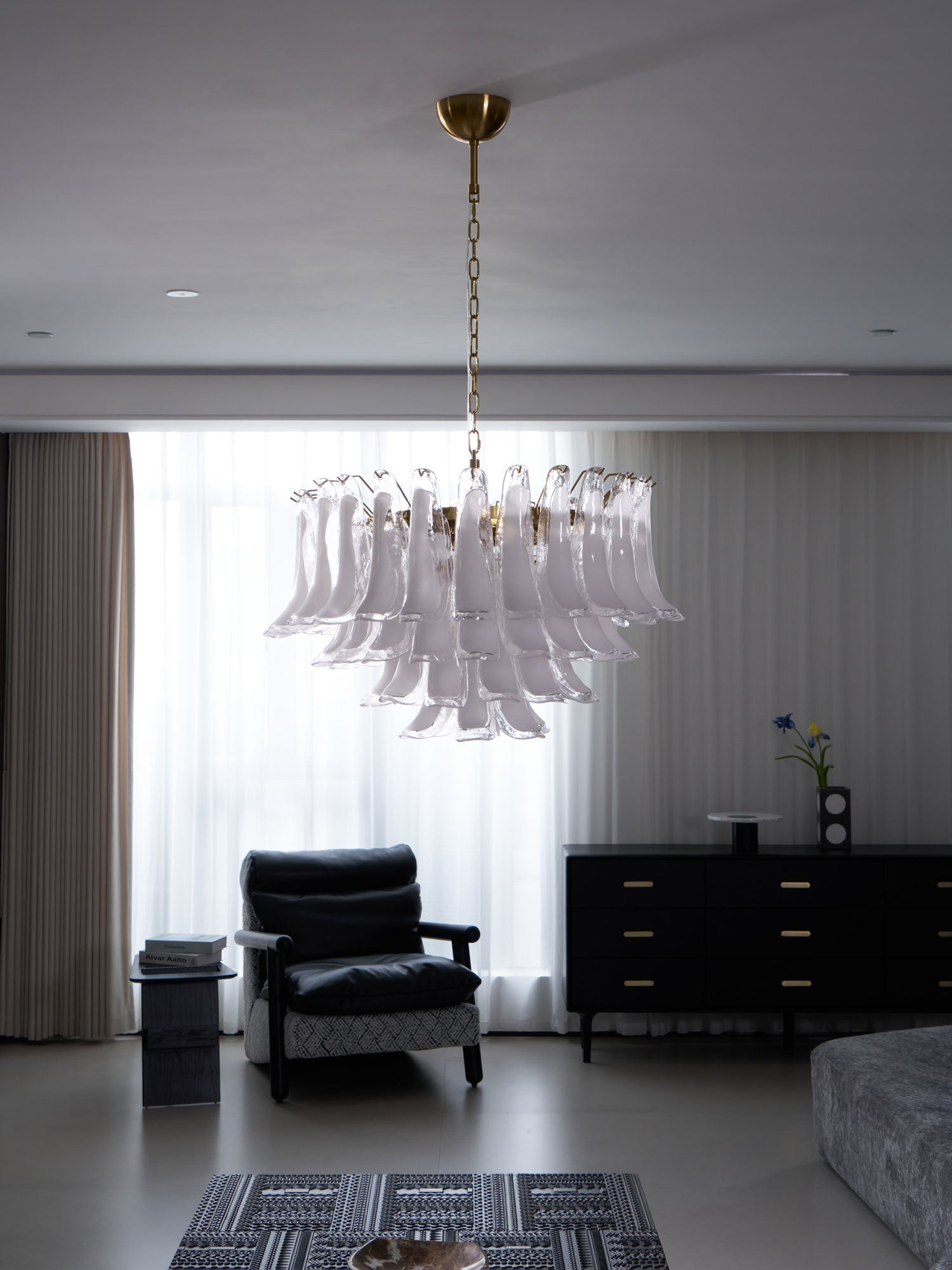 Aurora Chandelier Pink Glass Leaf Layered Floral Glamour - Letslighting