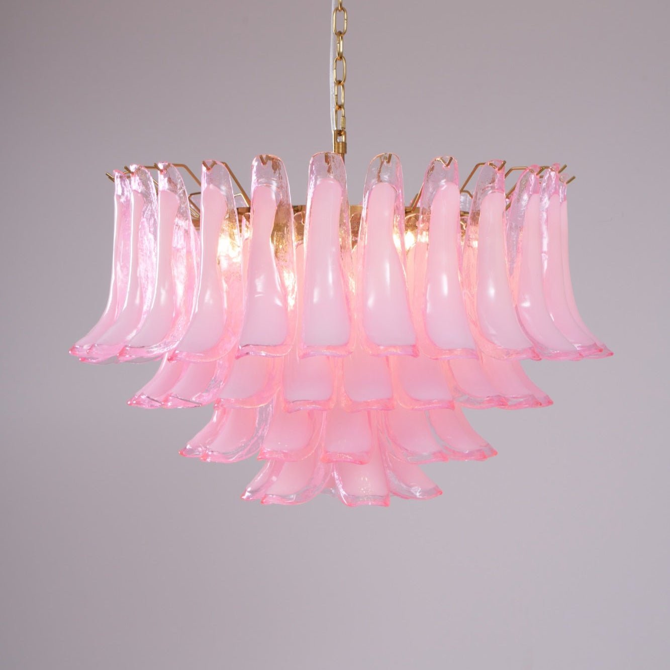Aurora Chandelier Pink Glass Leaf Layered Floral Glamour - Letslighting