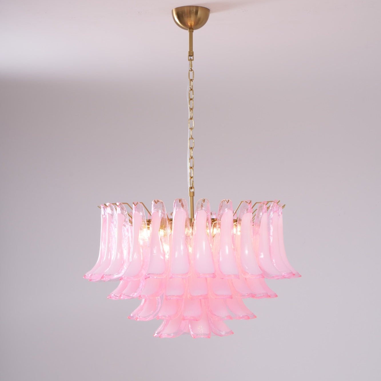 Aurora Chandelier Pink Glass Leaf Layered Floral Glamour - Letslighting