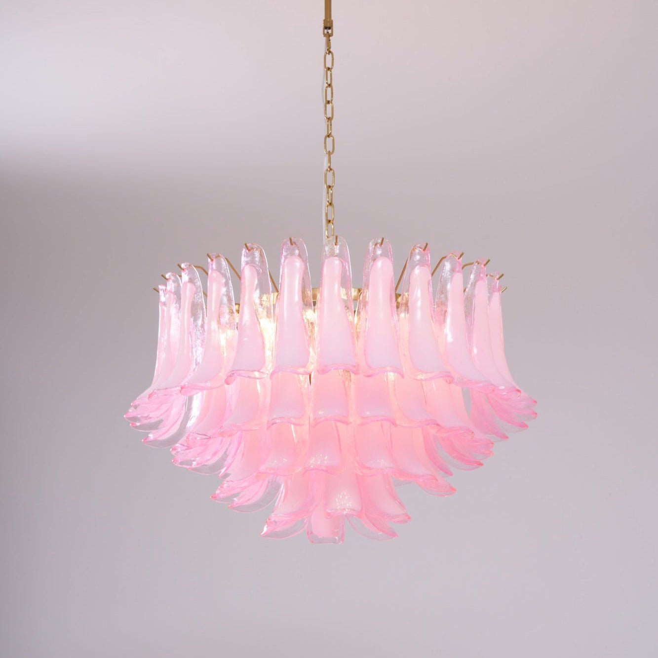 Aurora Chandelier Pink Glass Leaf Layered Floral Glamour - Letslighting