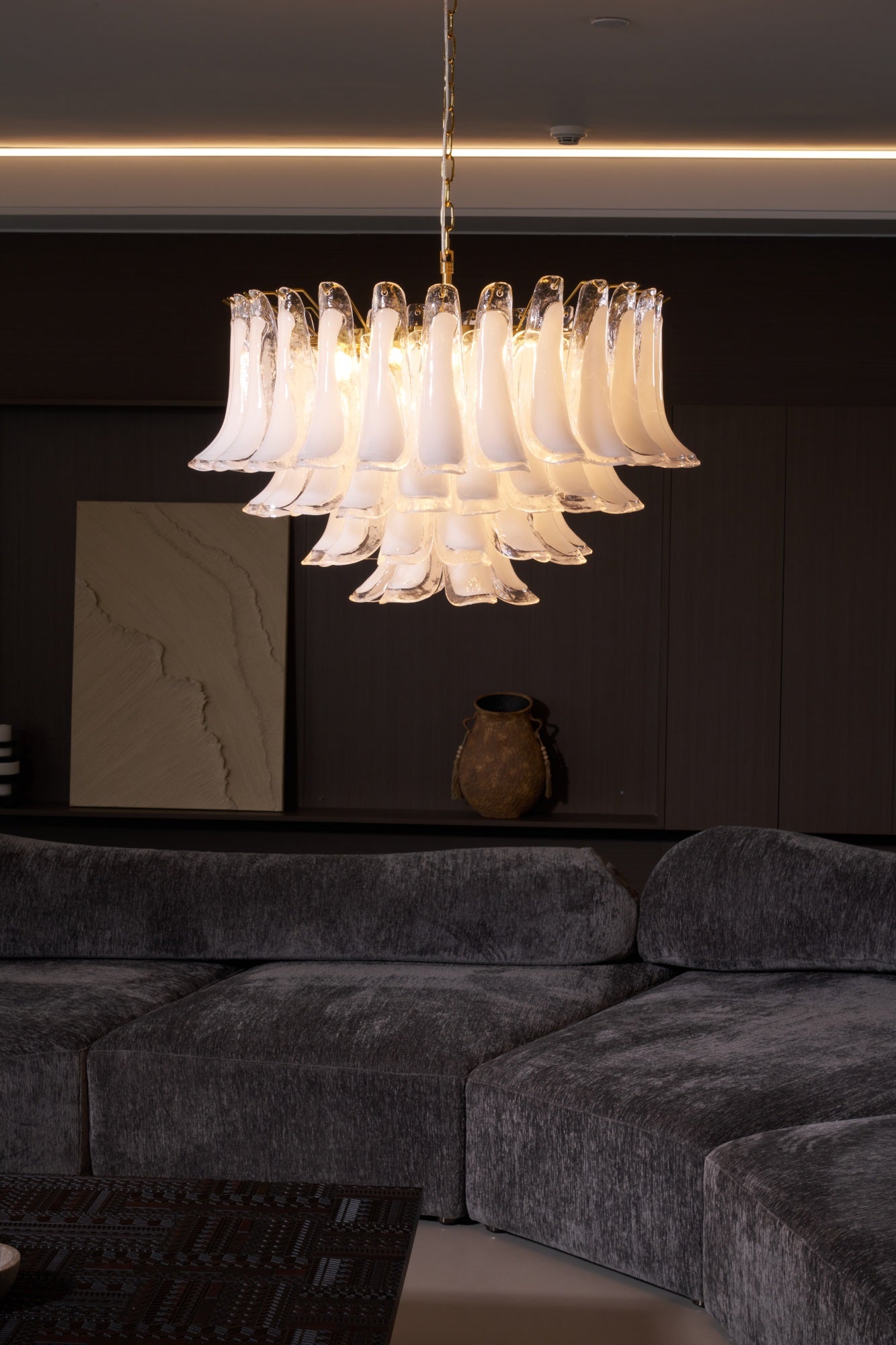 Aurora Chandelier Pink Glass Leaf Layered Floral Glamour - Letslighting