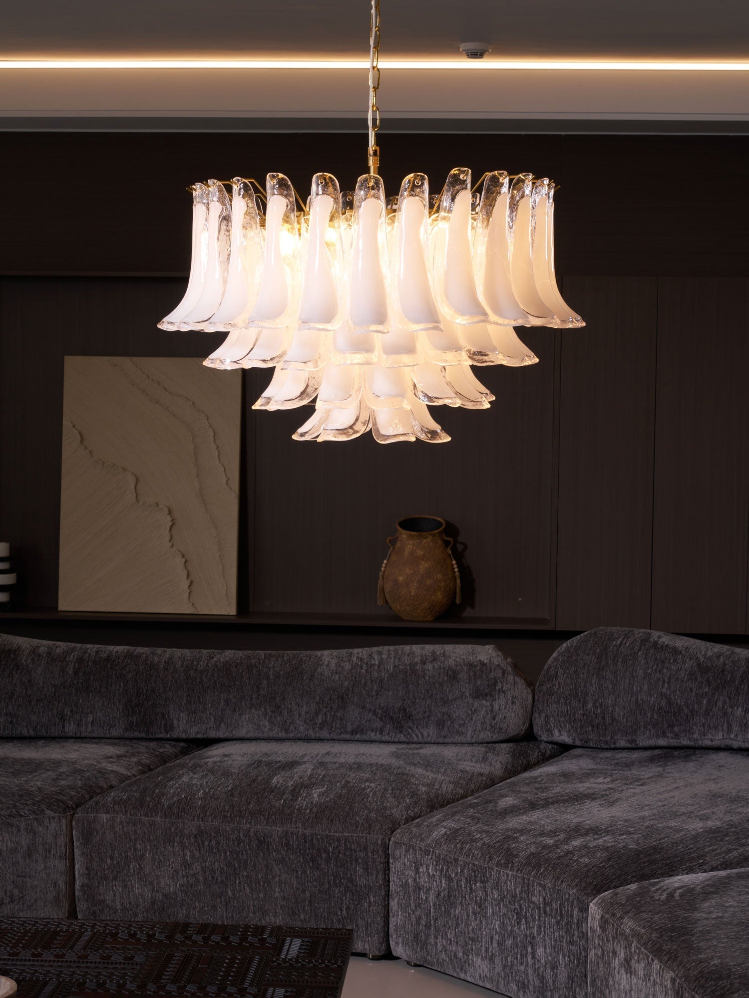 Aurora Chandelier Pink Glass Leaf Layered Floral Glamour - Letslighting