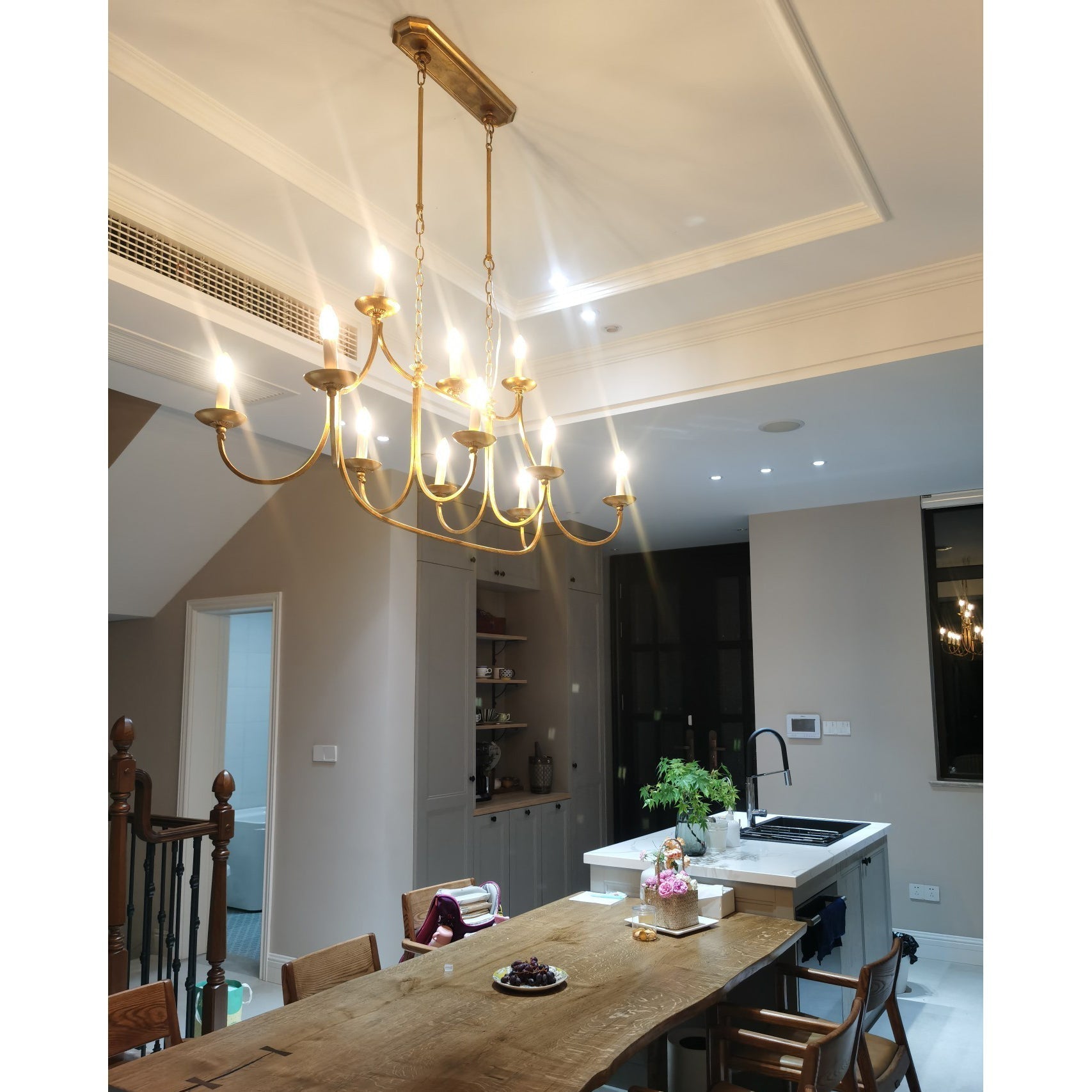 Ercare Vintage Industrial Linear Brass Fabric Chandelier - Letslighting
