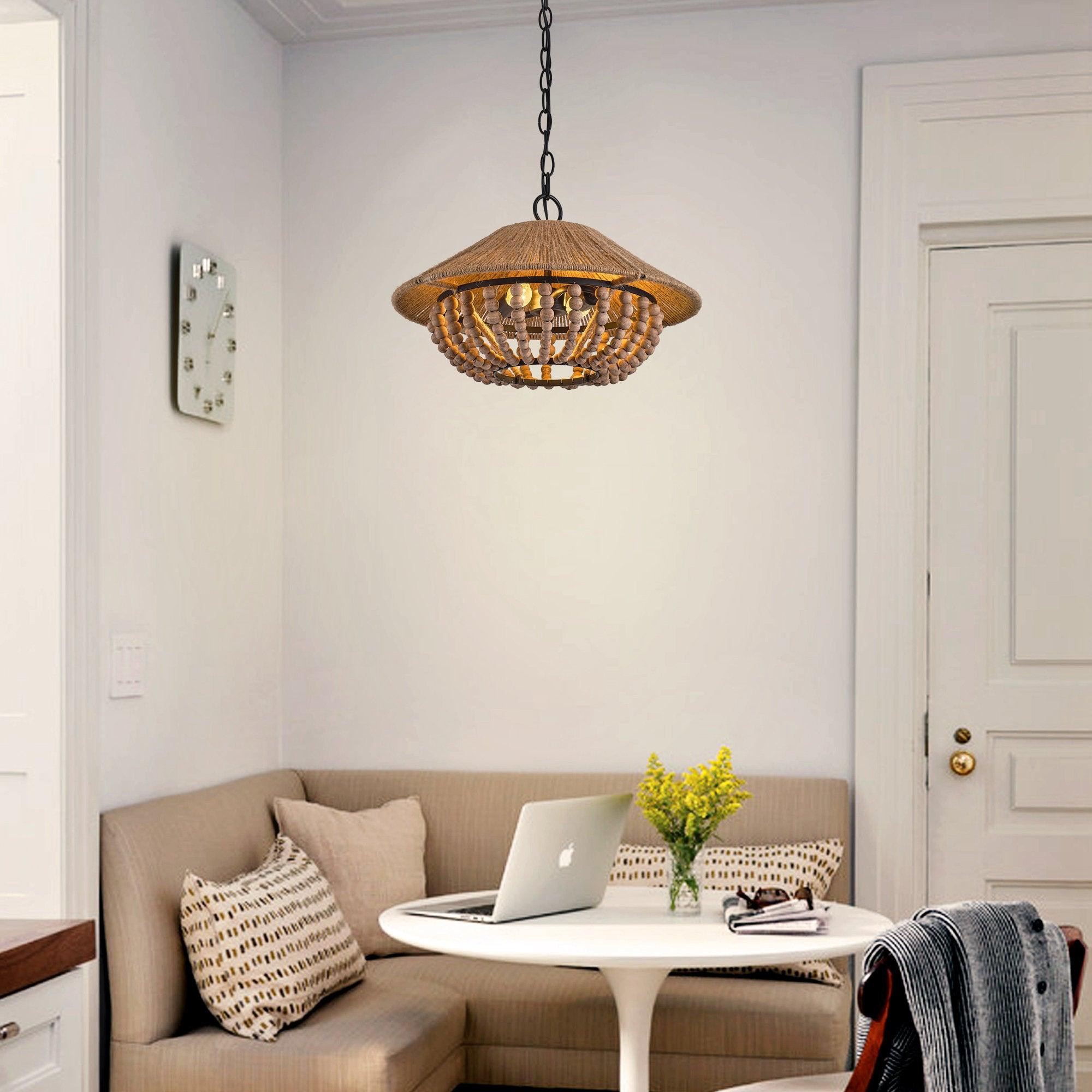 Elmarion Elegance Natural Farmhouse Wooden Pendant Lamp - Letslighting