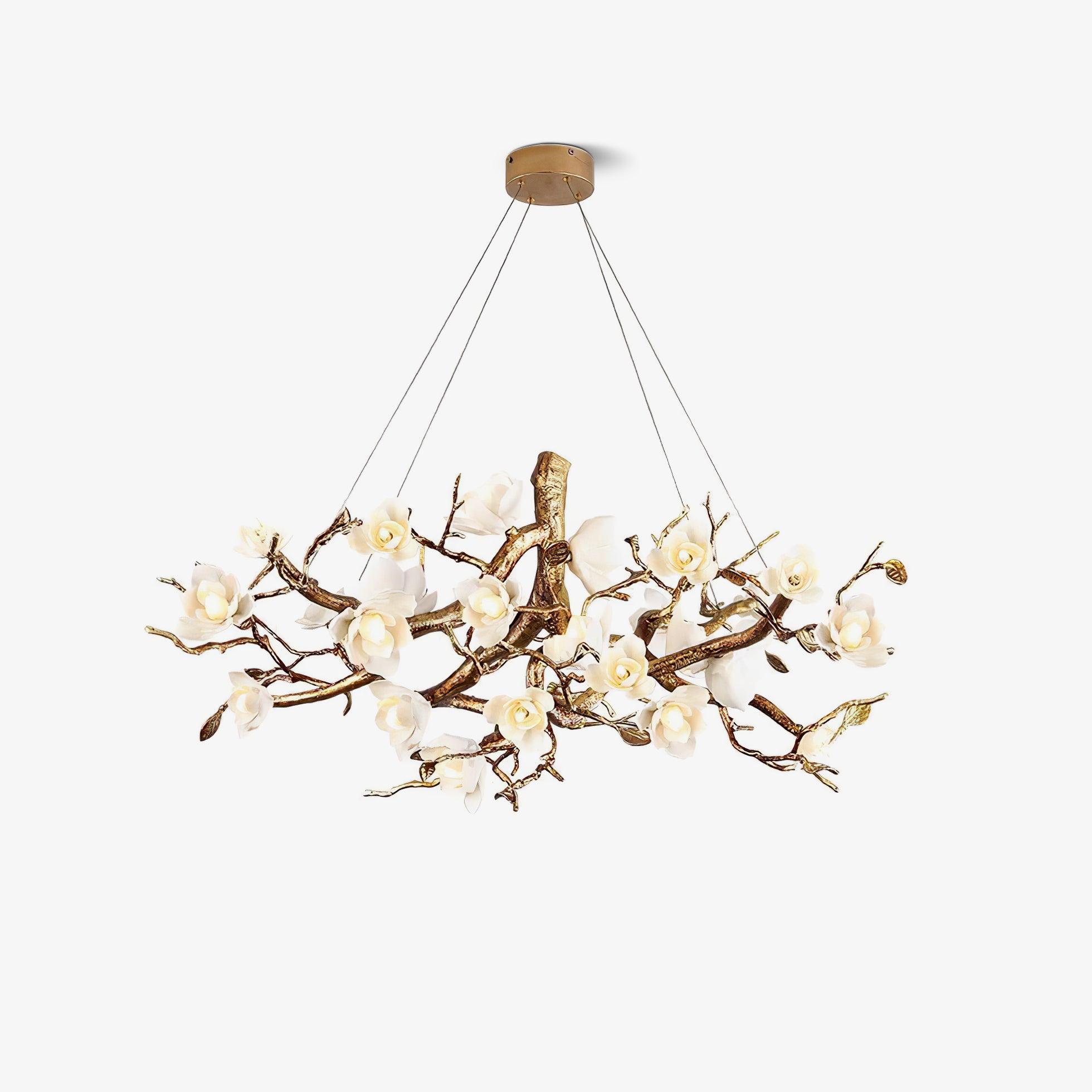 Avaros Postmodern Luxury Flower Bloom Branch Brass Ceramic Chandelier - Letslighting