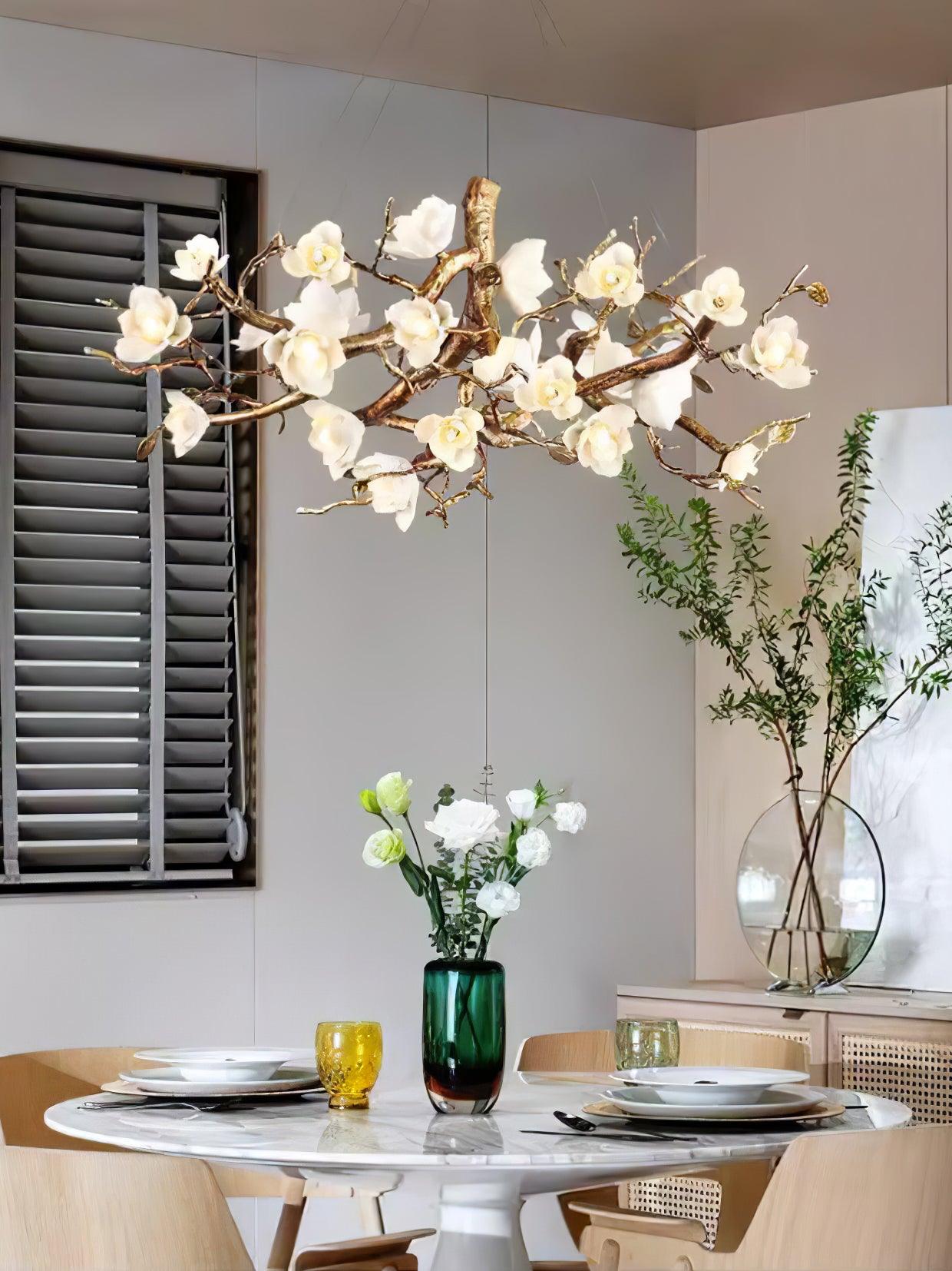Avaros Postmodern Luxury Flower Bloom Branch Brass Ceramic Chandelier - Letslighting