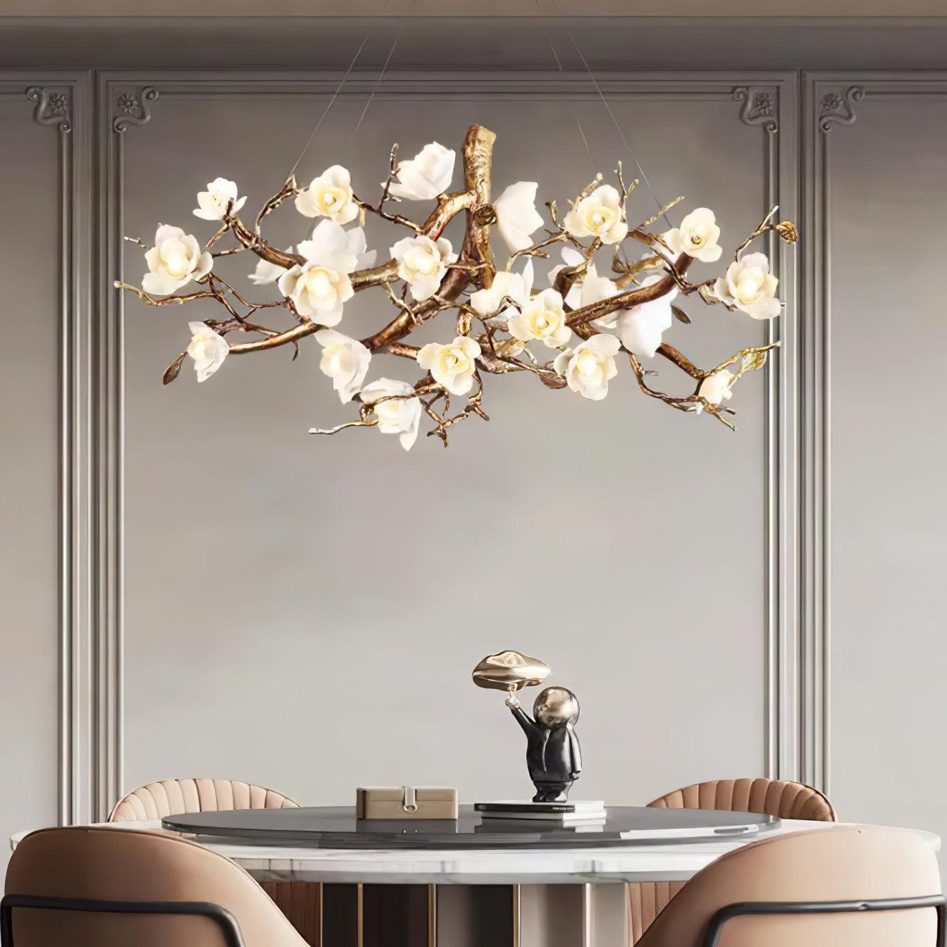 Avaros Postmodern Luxury Flower Bloom Branch Brass Ceramic Chandelier - Letslighting