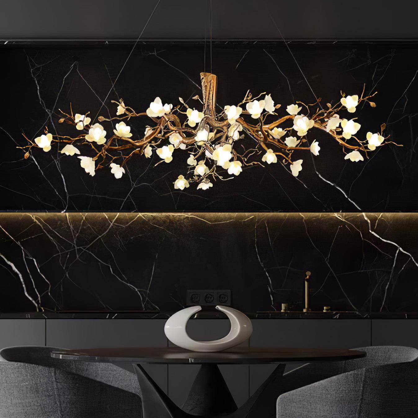 Avaros Postmodern Luxury Flower Bloom Branch Brass Ceramic Chandelier - Letslighting