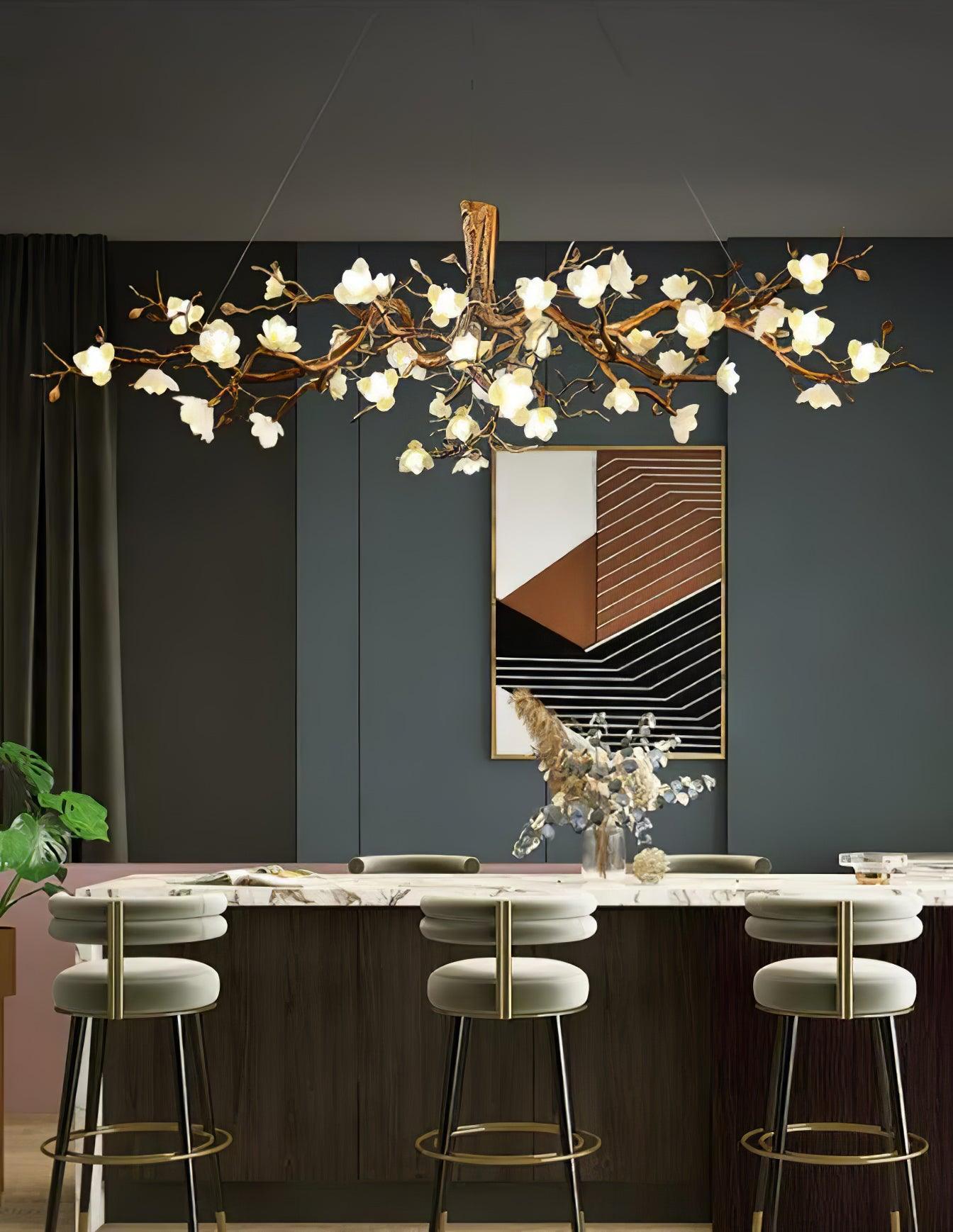 Avaros Postmodern Luxury Flower Bloom Branch Brass Ceramic Chandelier - Letslighting