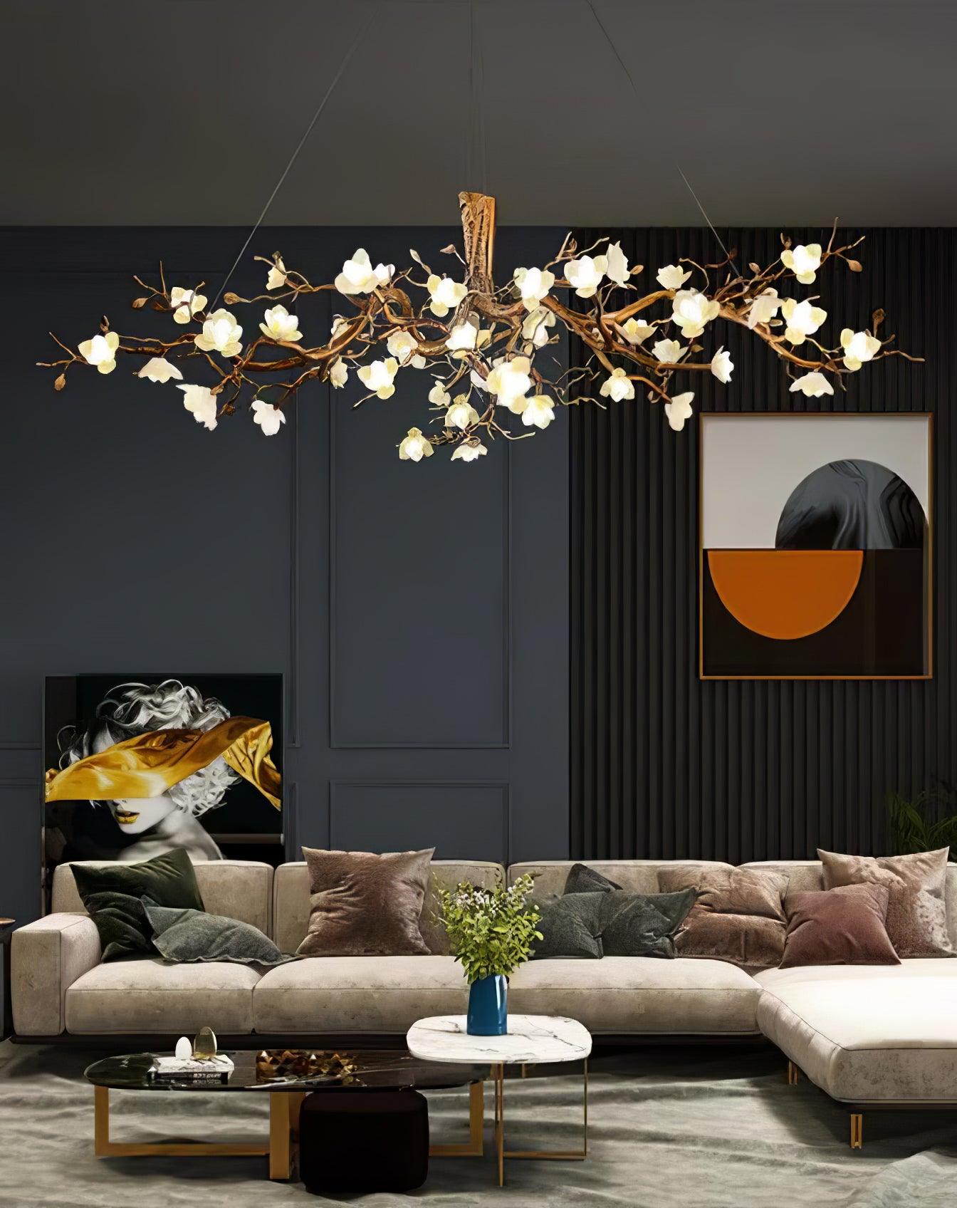 Avaros Postmodern Luxury Flower Bloom Branch Brass Ceramic Chandelier - Letslighting