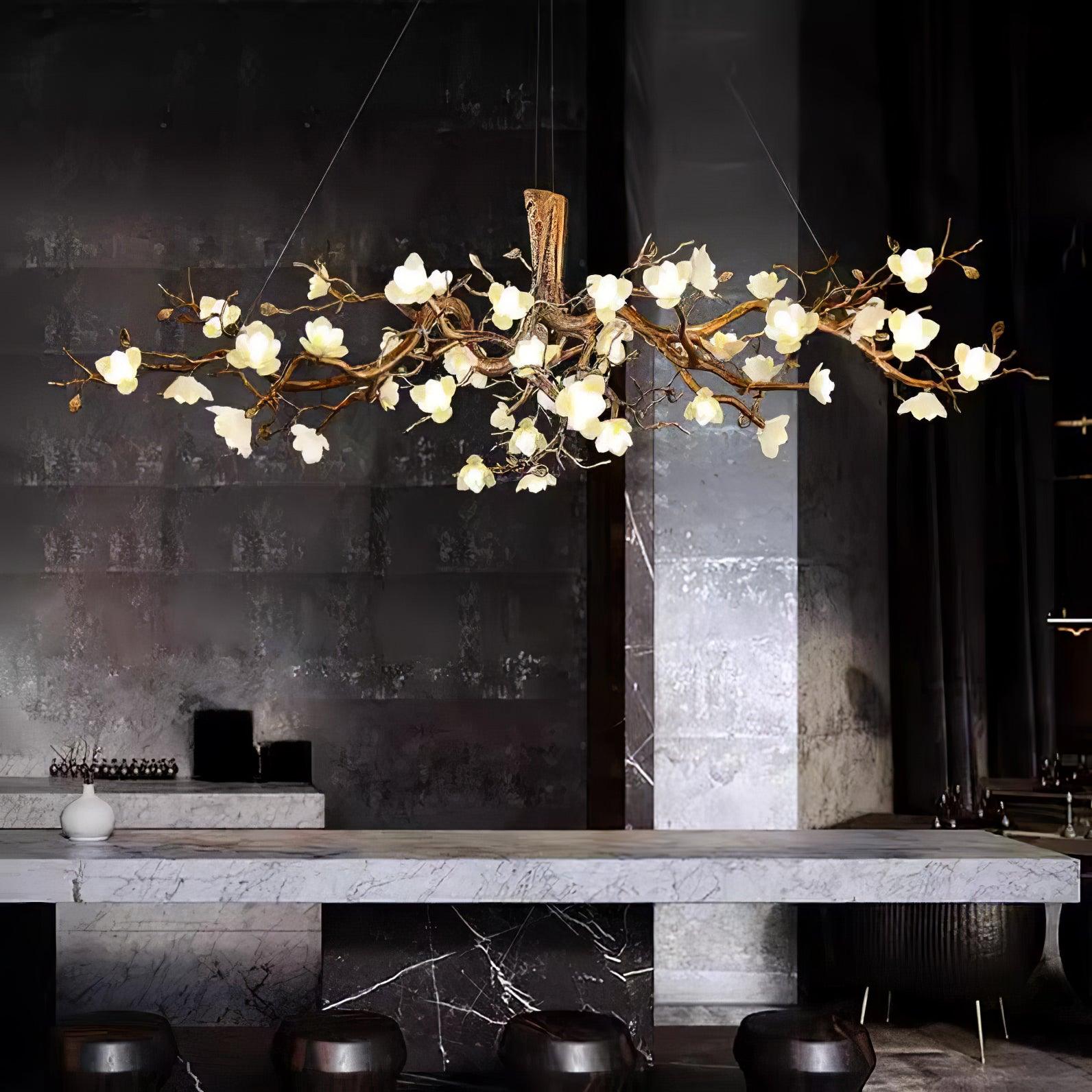 Avaros Postmodern Luxury Flower Bloom Branch Brass Ceramic Chandelier - Letslighting