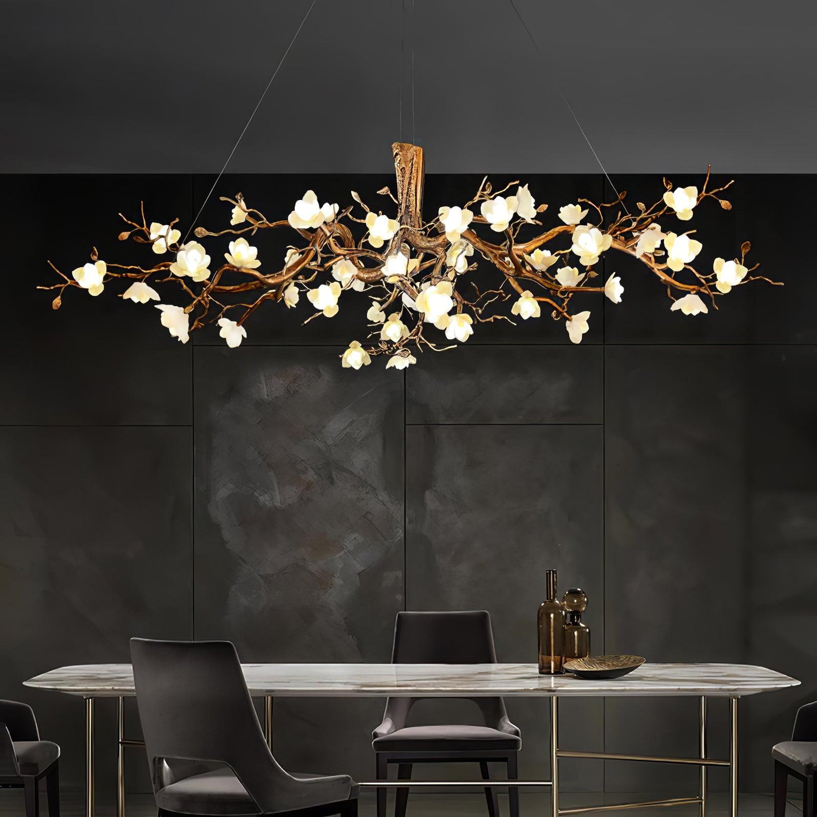 Avaros Postmodern Luxury Flower Bloom Branch Brass Ceramic Chandelier - Letslighting