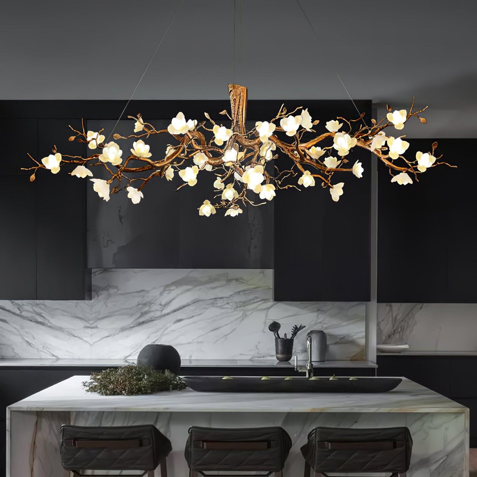 Avaros Postmodern Luxury Flower Bloom Branch Brass Ceramic Chandelier - Letslighting