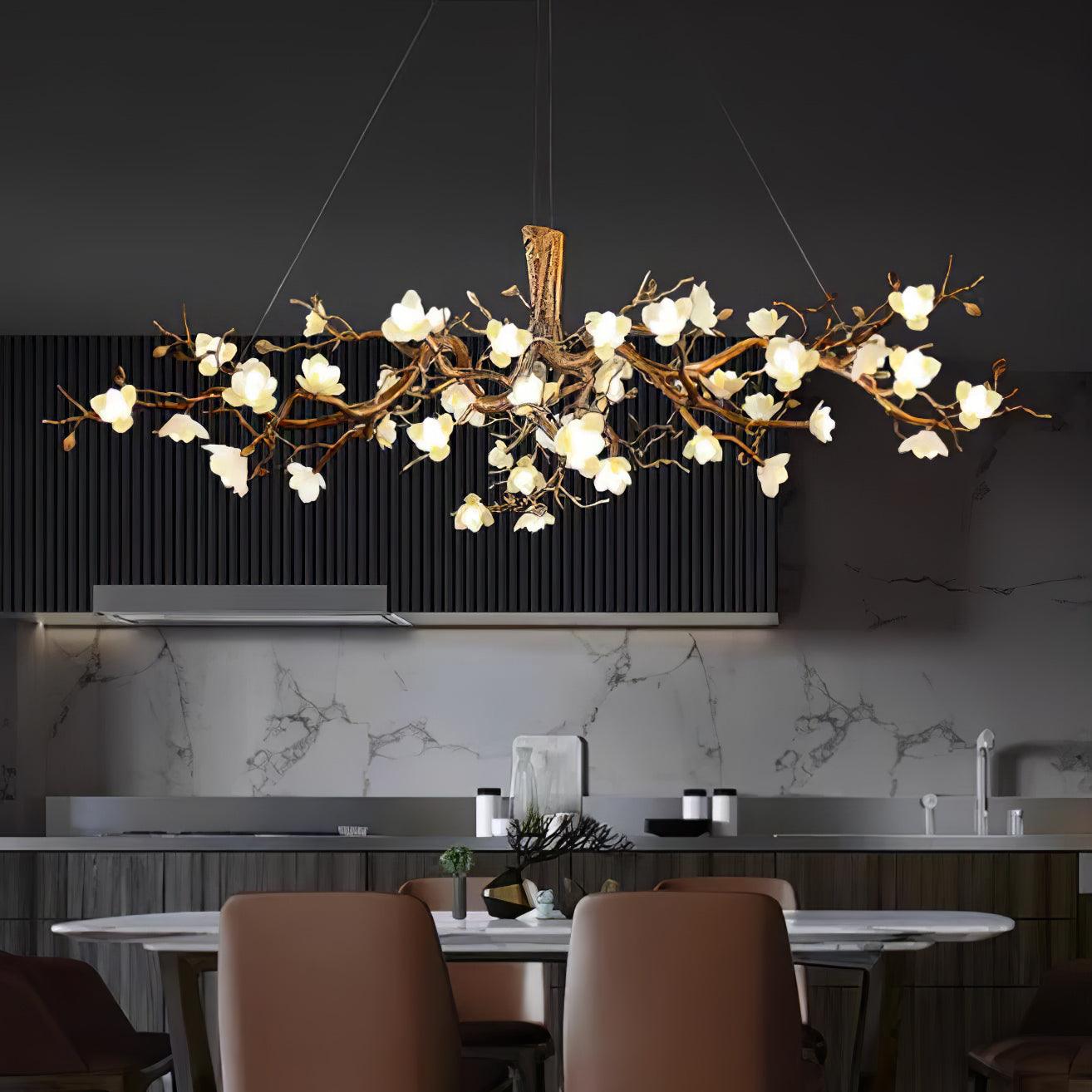 Avaros Postmodern Luxury Flower Bloom Branch Brass Ceramic Chandelier - Letslighting