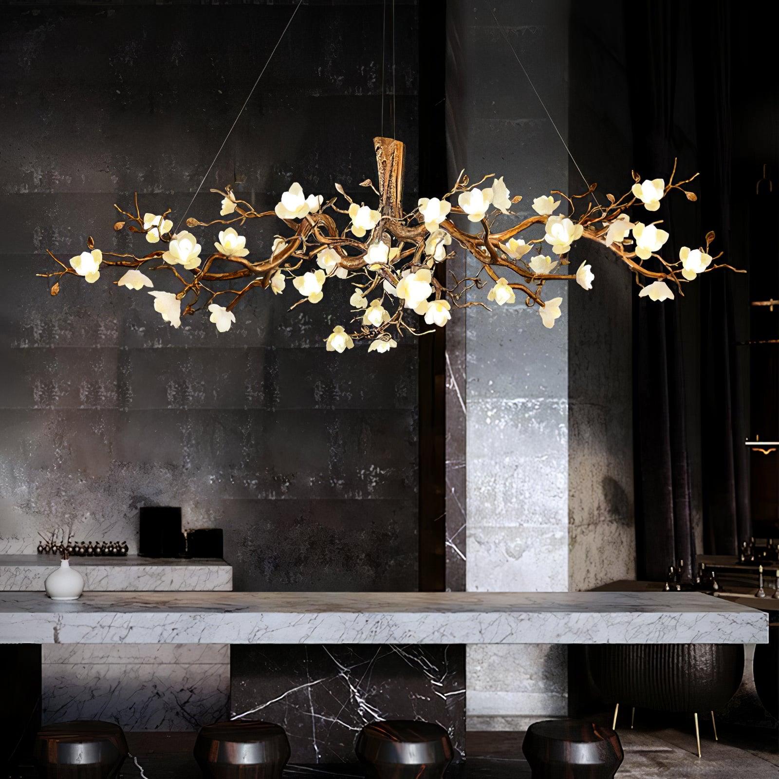 Avaros Postmodern Luxury Flower Bloom Branch Brass Ceramic Chandelier - Letslighting
