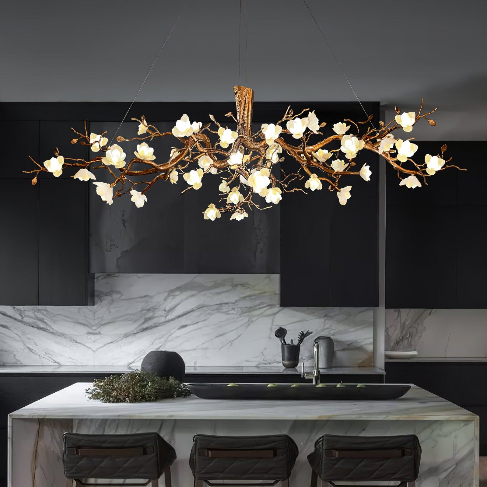 Avaros Postmodern Luxury Flower Bloom Branch Brass Ceramic Chandelier - Letslighting