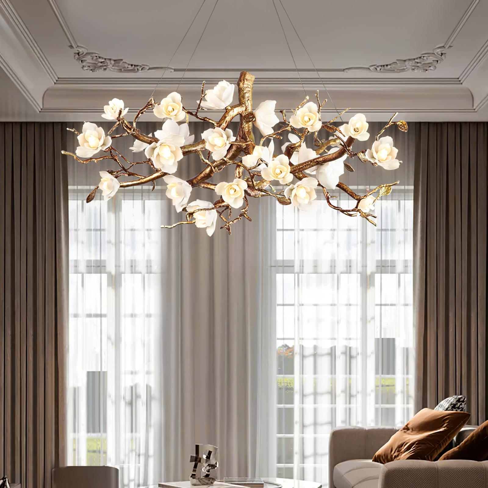 Avaros Postmodern Luxury Flower Bloom Branch Brass Ceramic Chandelier - Letslighting