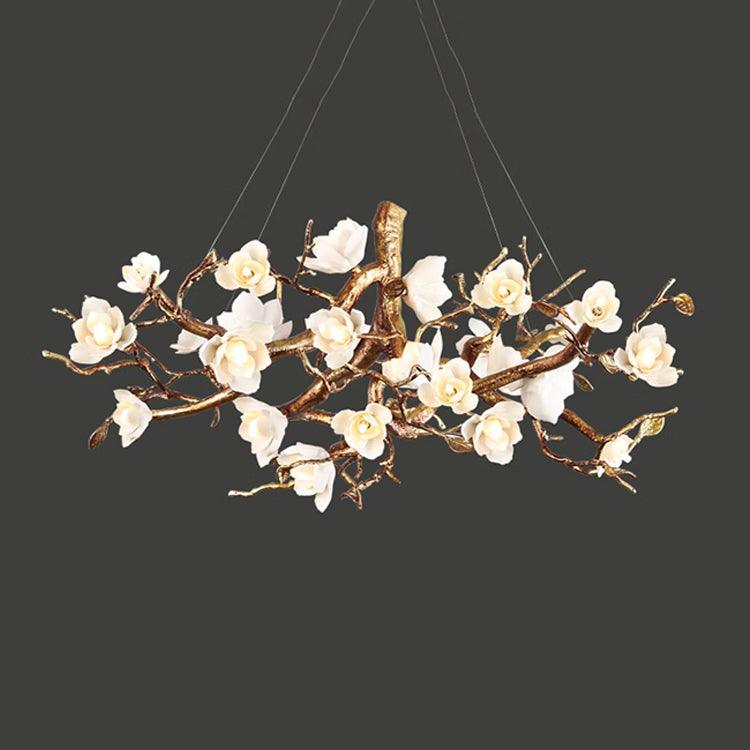 Avaros Postmodern Luxury Flower Bloom Branch Brass Ceramic Chandelier - Letslighting