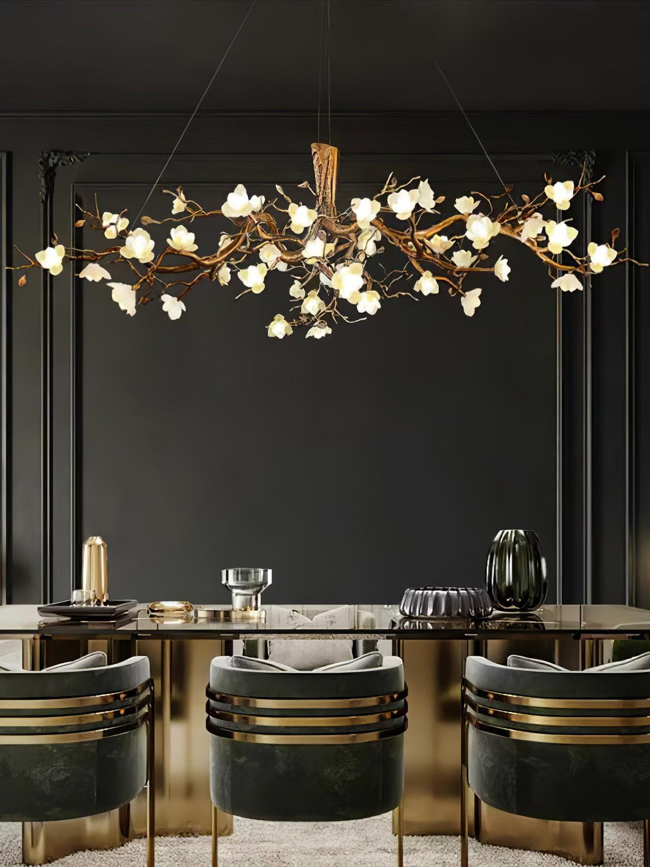 Avaros Postmodern Luxury Flower Bloom Branch Brass Ceramic Chandelier - Letslighting